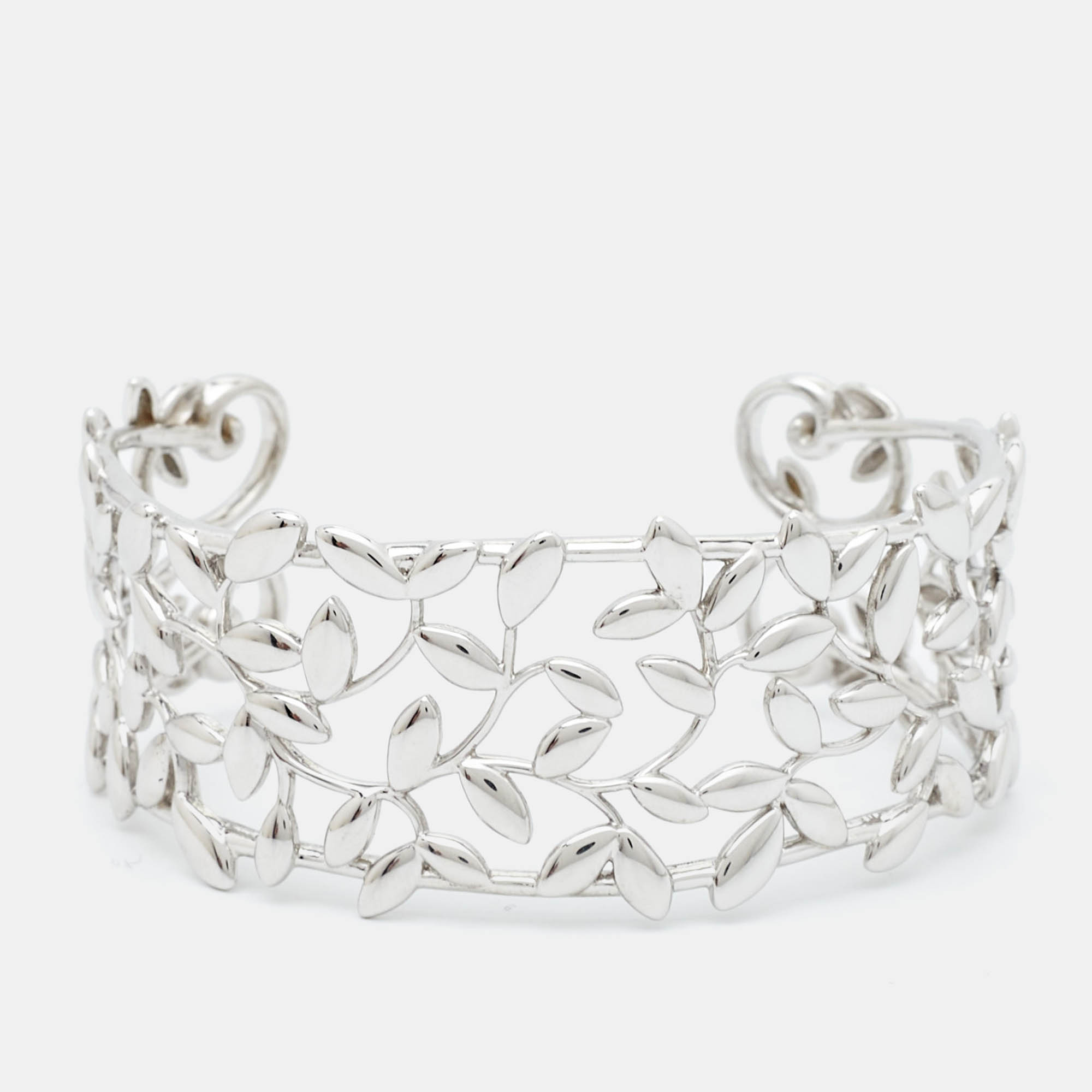 Tiffany & Co. Paloma Picasso Olive Leaf Sterling Silver Medium Model Open Cuff Bracelet