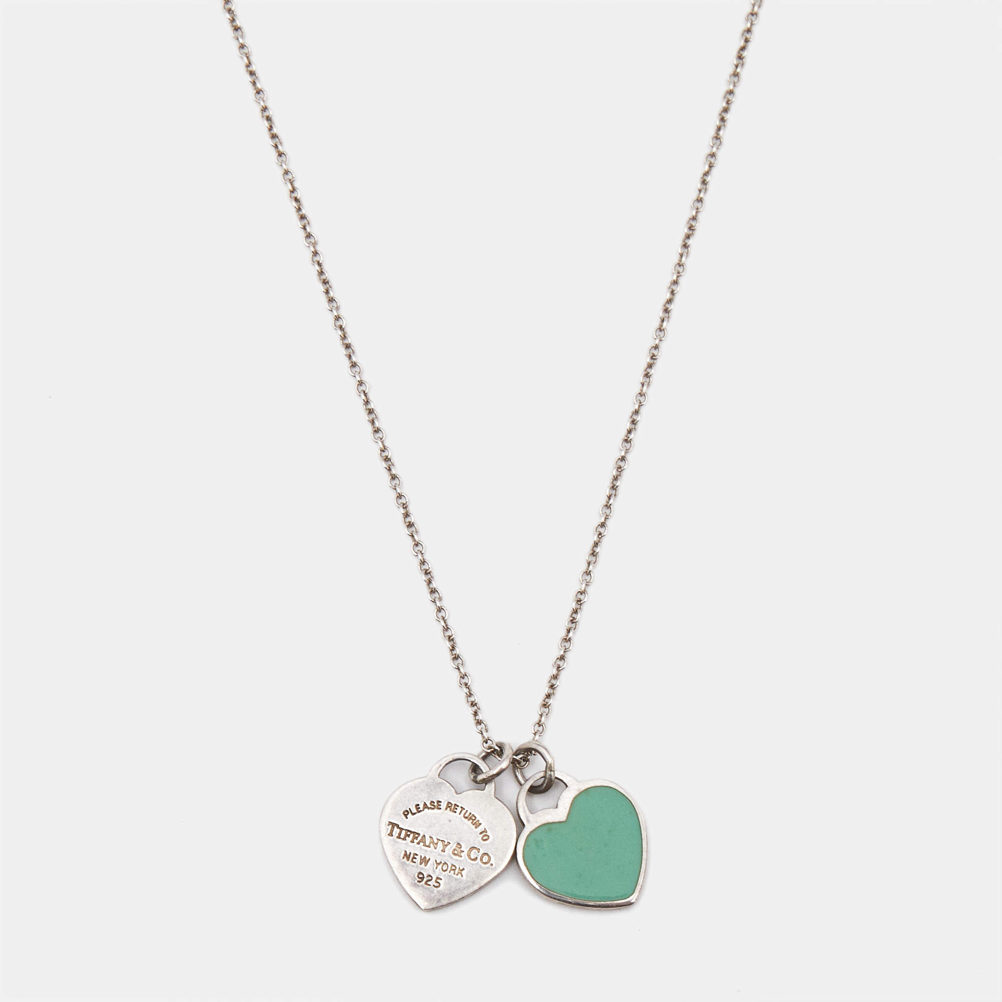 Pre Owned Tiffany & Co. Return To Tiffany Double Heart Tag Enamel Sterling Silver Pendant Necklace
