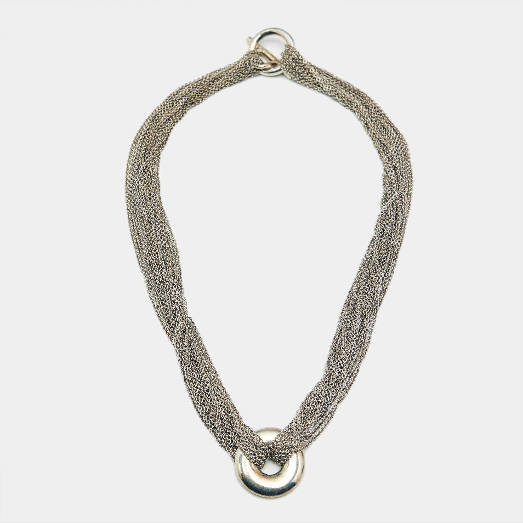 Tiffany & Co. Circle Silver 925 Multi Chain Toggle Necklace