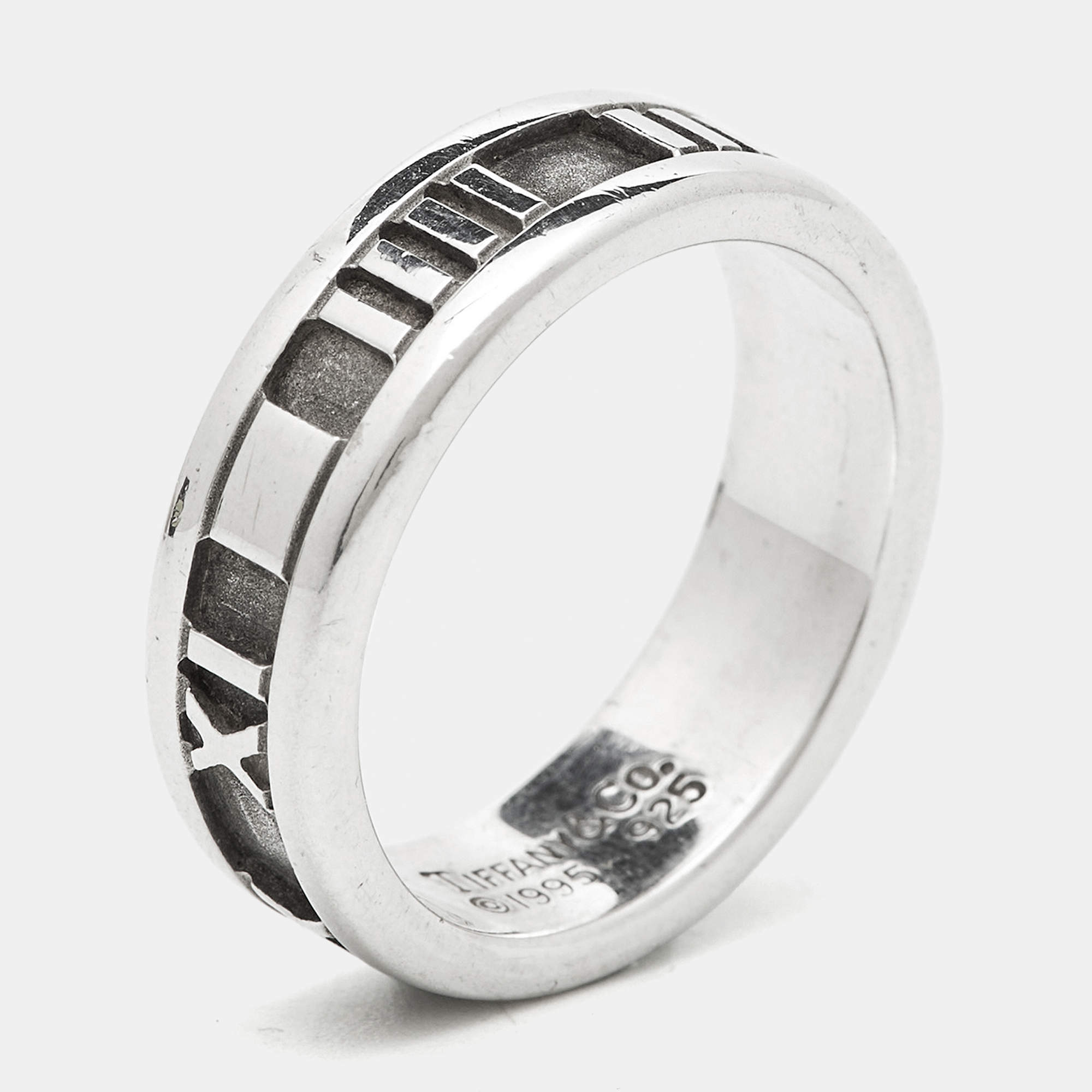 Pre Owned Tiffany & Co. Atlas Silver 925 Band Ring Size 55