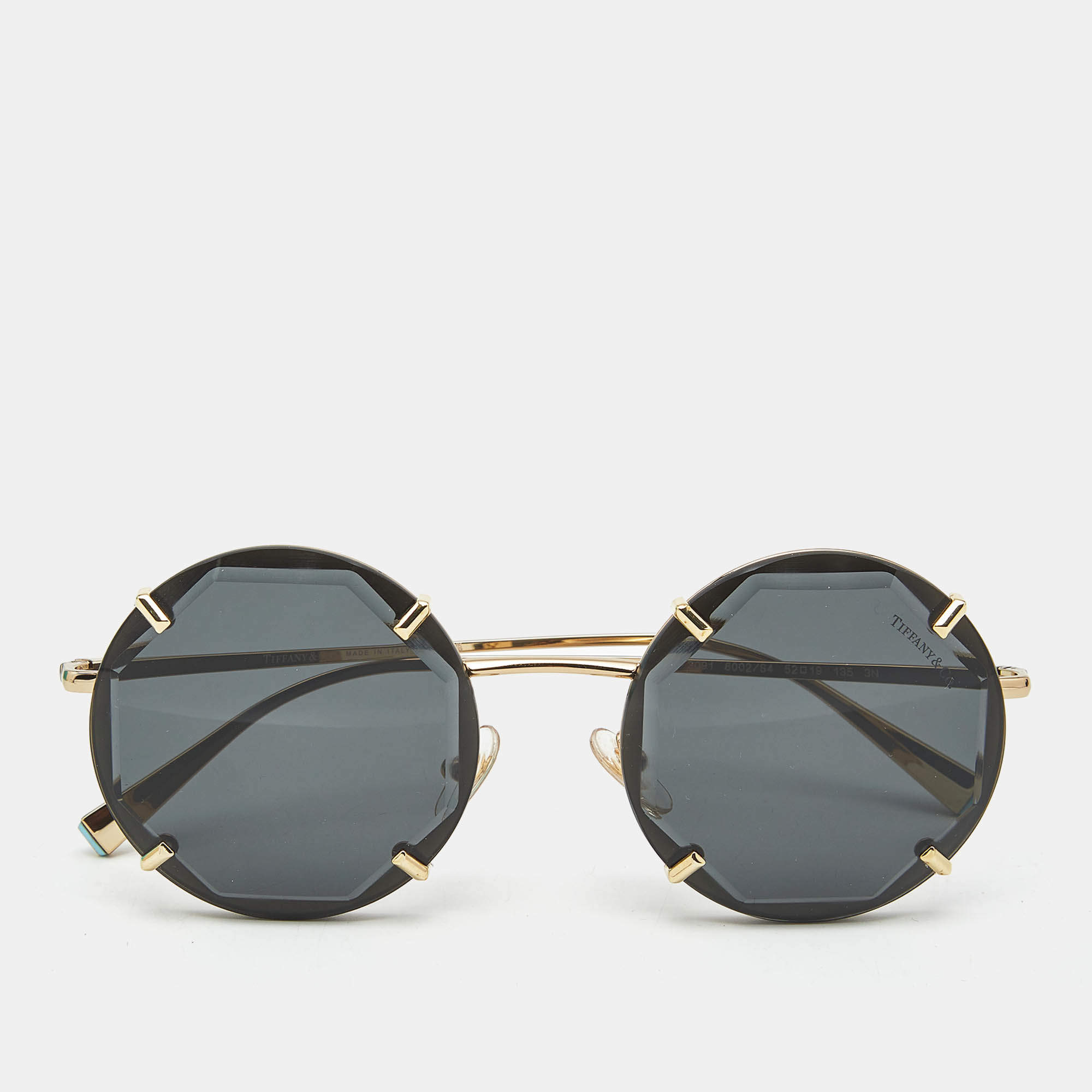 Pre Owned Tiffany & Co. Black/Gold Tone TF3091 Round Sunglasses