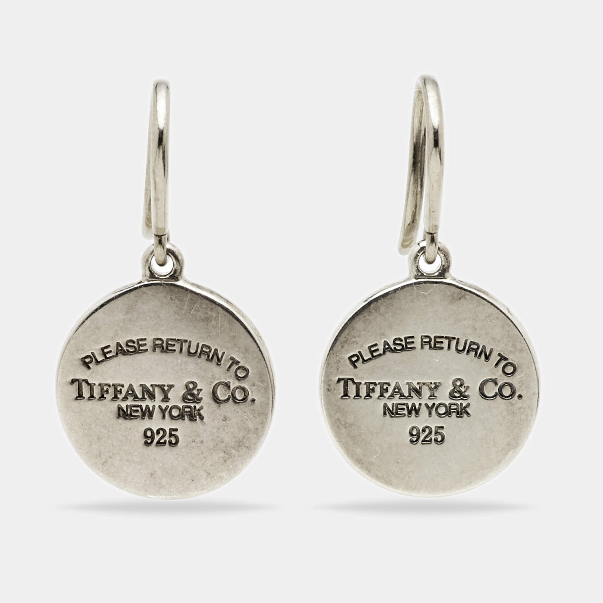 Pre Owned Tiffany & Co. Return to Tiffany Round Tag Sterling Silver 925 Hook Earrings
