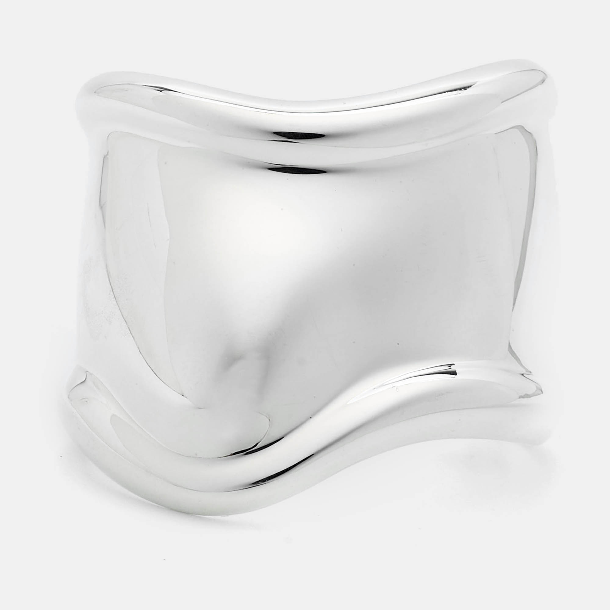 Pre Owned Tiffany & Co. Elsa Peretti Small Bone Sterling Silver Wide Cuff Bracelet