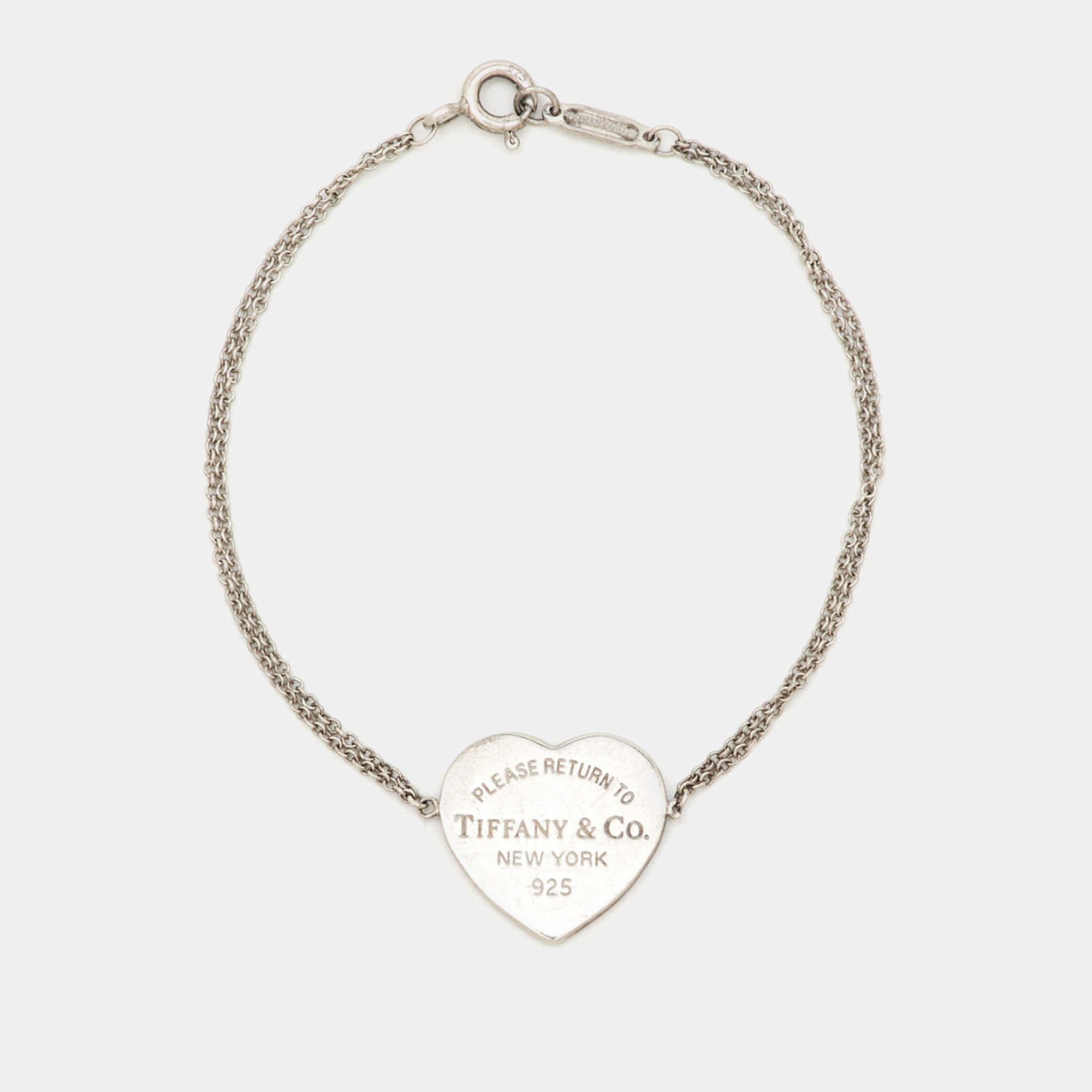 Pre Owned Tiffany & Co. Return To Tiffany Heart Tag Silver 925 Double Chain Bracelet