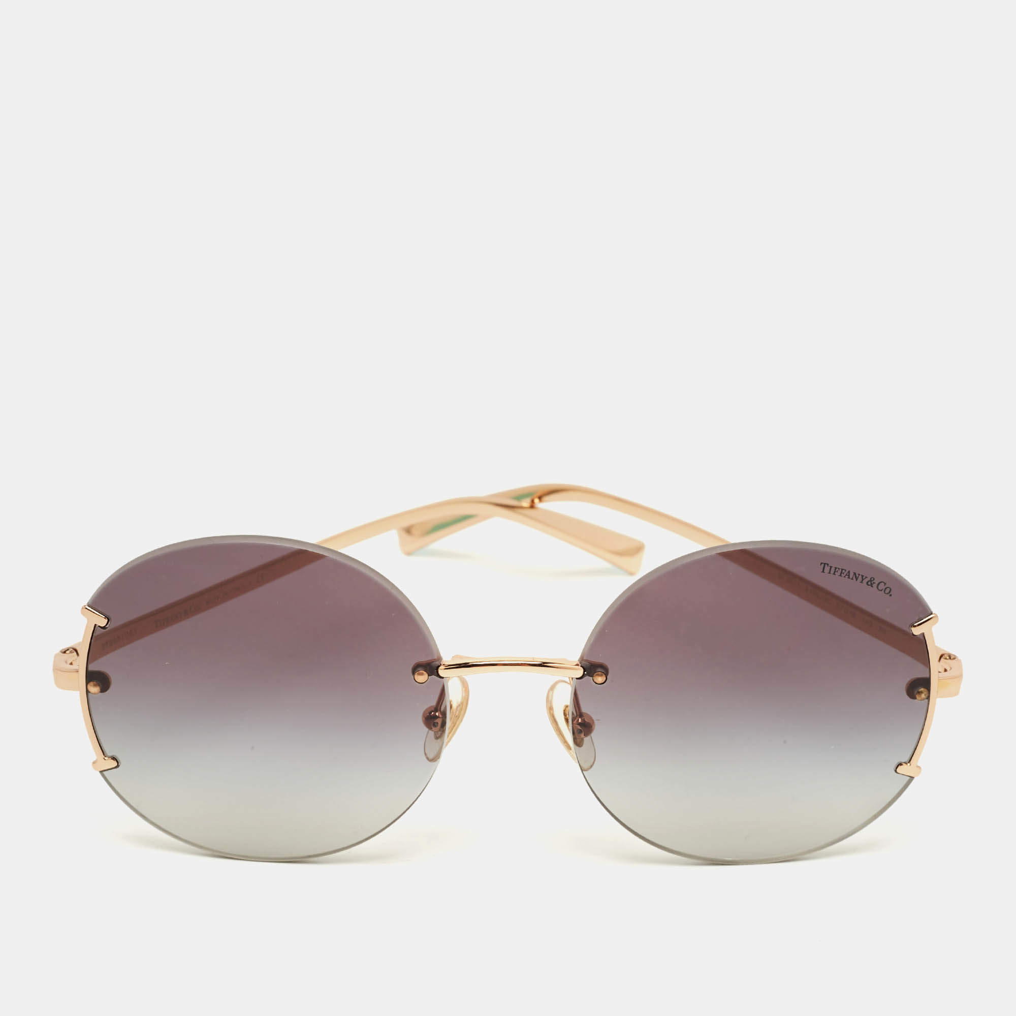 Pre Owned Tiffany & Co. Gradient Grey/Gold Tone TF 3071 Round Sunglasses