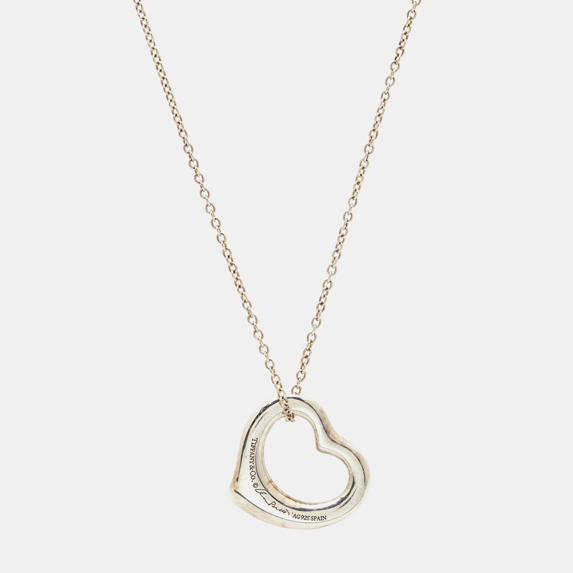 Pre Owned Tiffany & Co. Elsa Peretti Open Heart Sterling Silver 925 Pendant Necklace