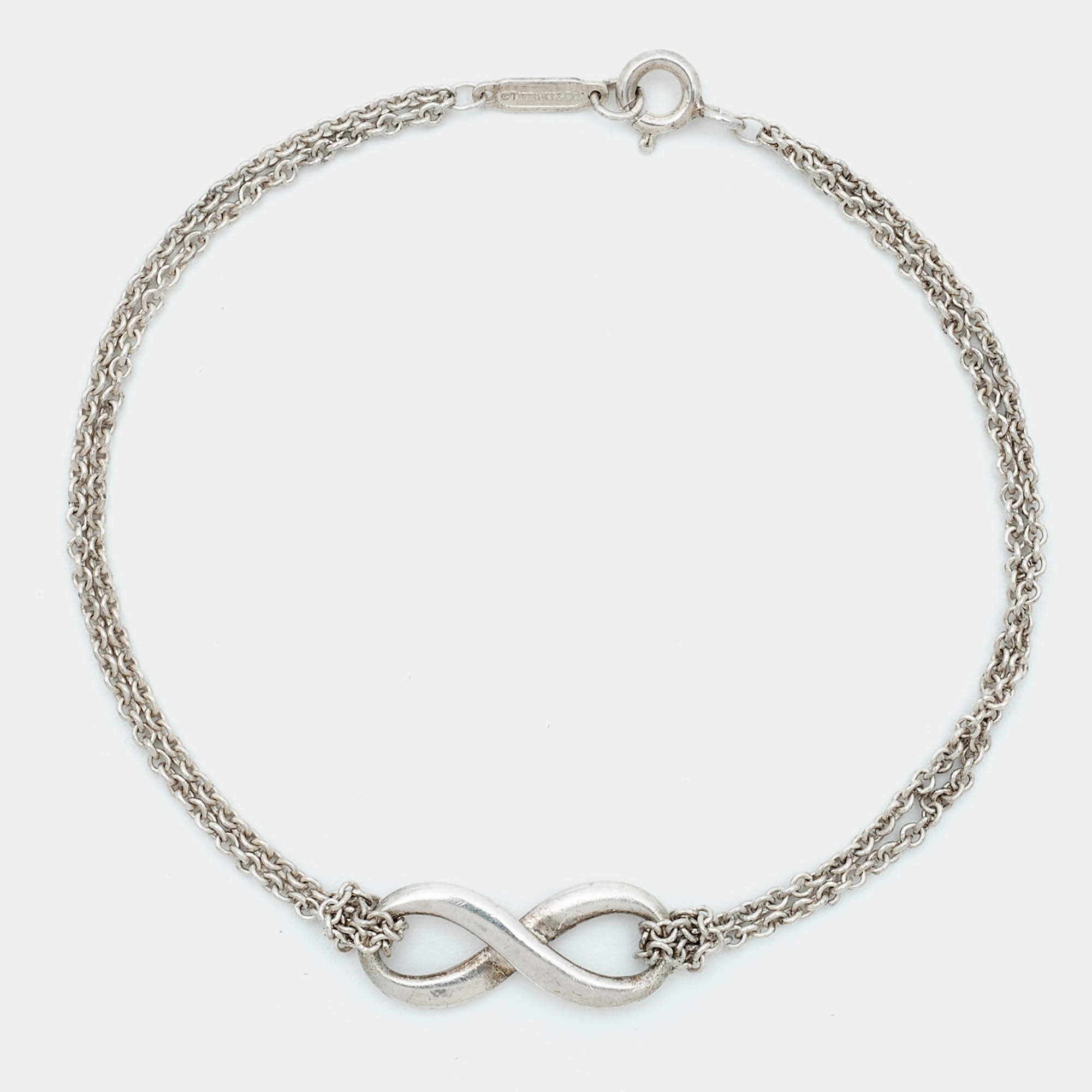 Pre Owned Tiffany & Co. Infinity Sterling Silver Double Chain Bracelet