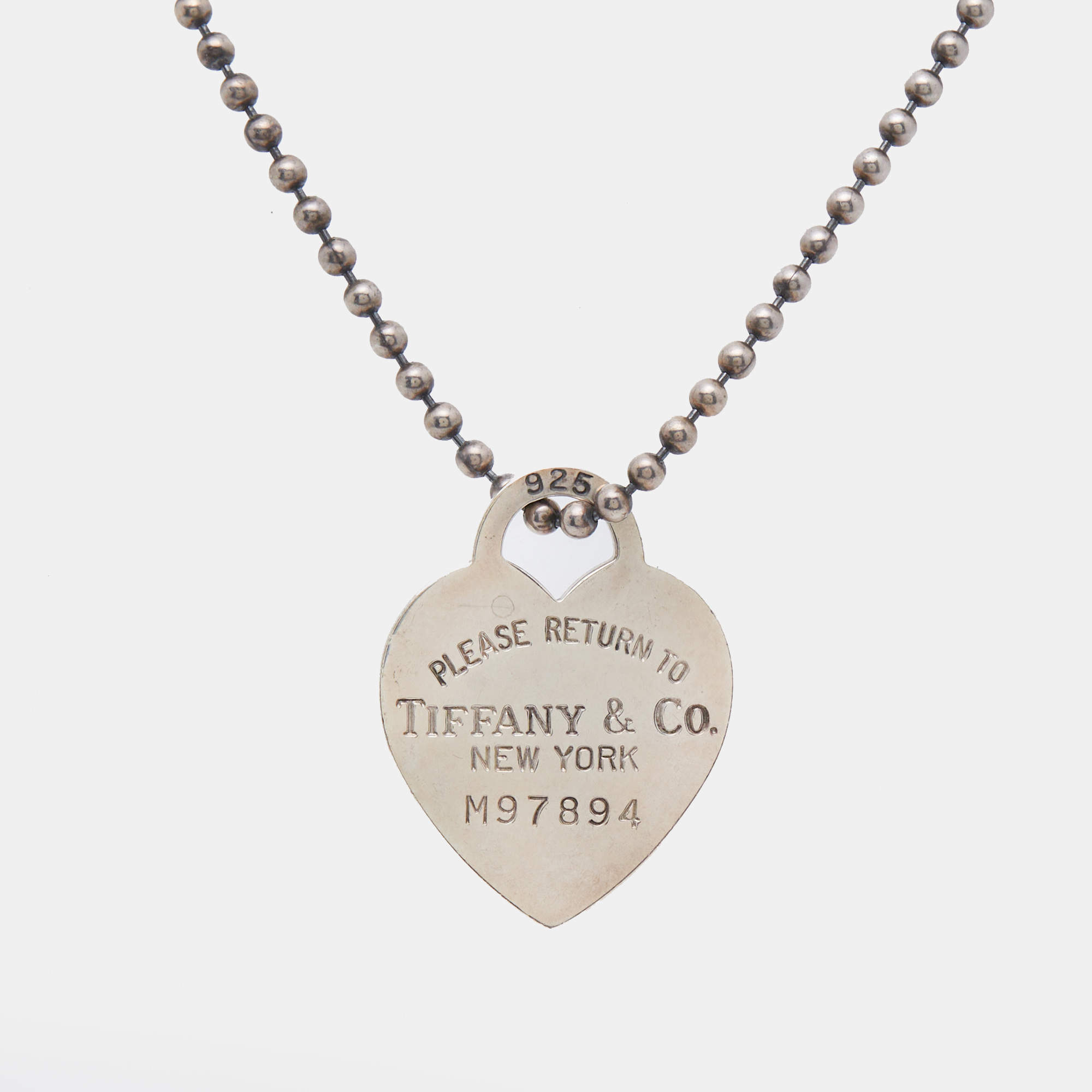 Pre Owned Tiffany & Co. Return to Tiffany Heart Tag Bead Chain Sterling Silver Necklace 