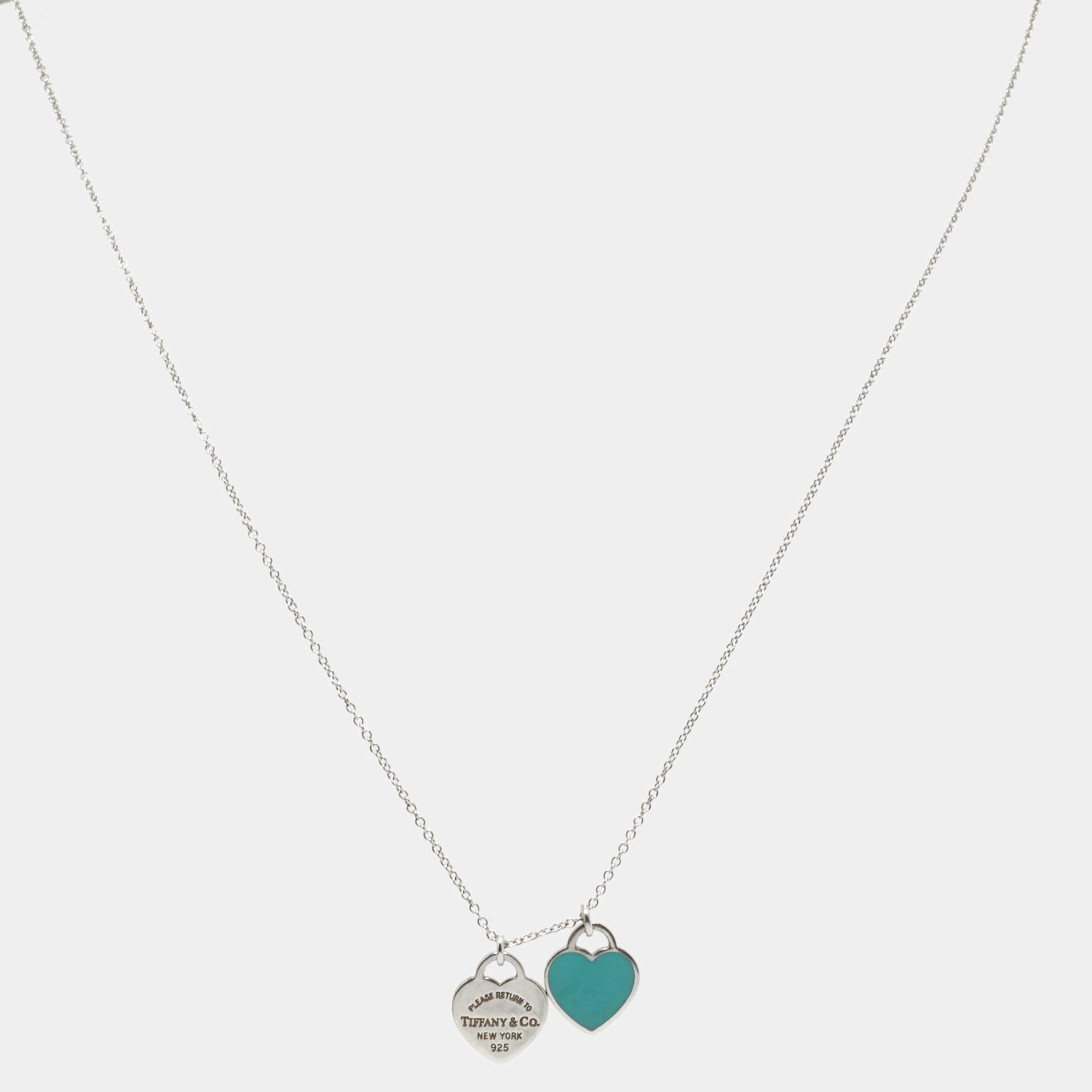 Pre Owned Tiffany & co. Return to Tiffany Mini Double Heart Tag Enamel Silver 925 Pendant Necklace