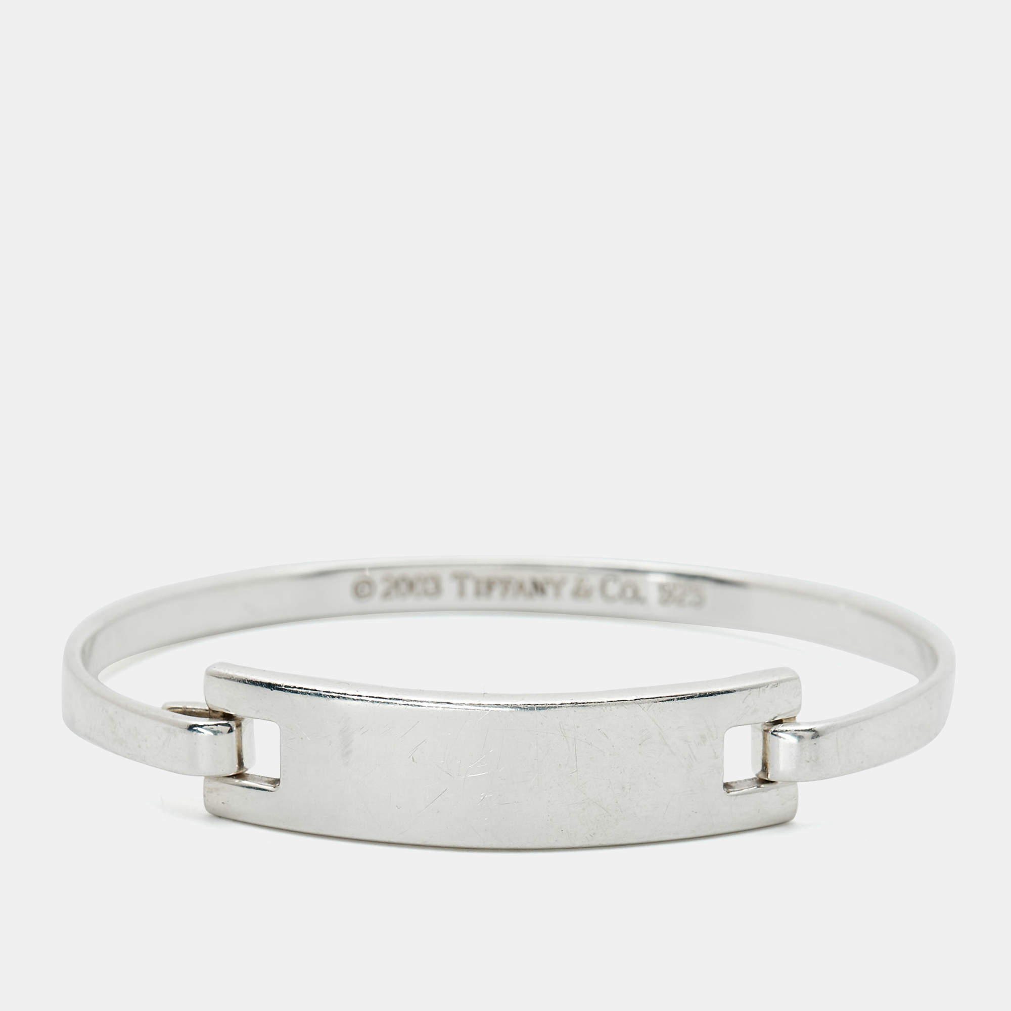 Pre Owned Tiffany & Co Sterling Silver Engravable Rectangle Bar Bangle Bracelet 
