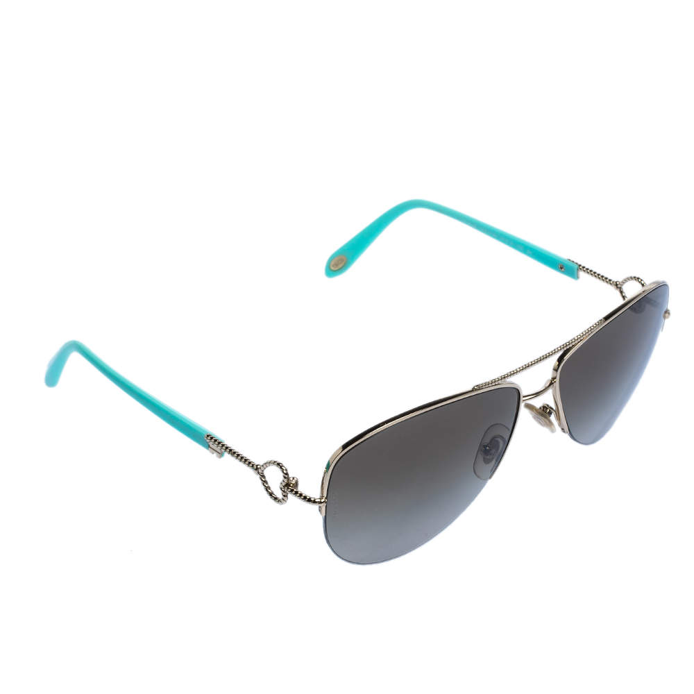 Pre Owned Tiffany & Co. Pale Gold/ Brown Gradient TF 3046 Aviator Sunglasses