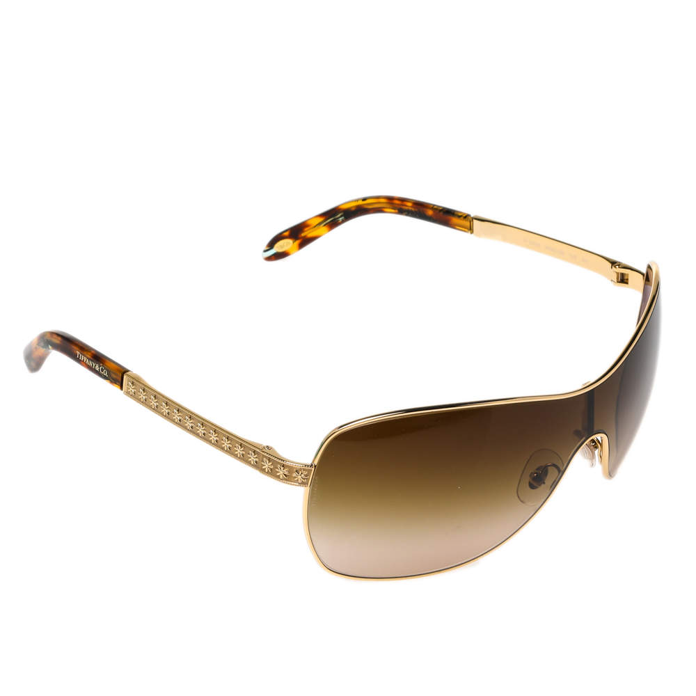 Tiffany & Co. Gold & Havana/ Brown Gradient TF3035 Shield Sunglasses