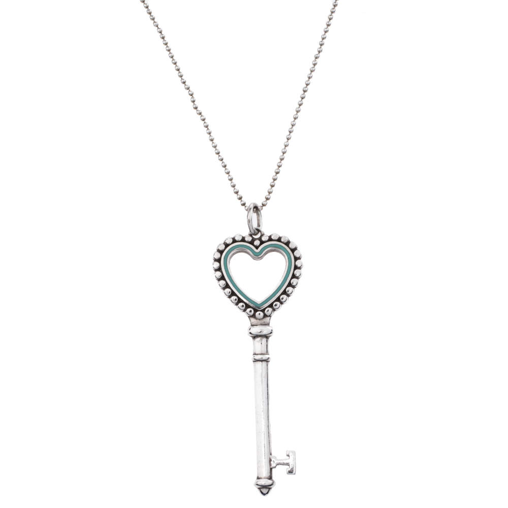 Tiffany & Co. Tiffany Keys Beaded Heart Key Silver Pendant Necklace