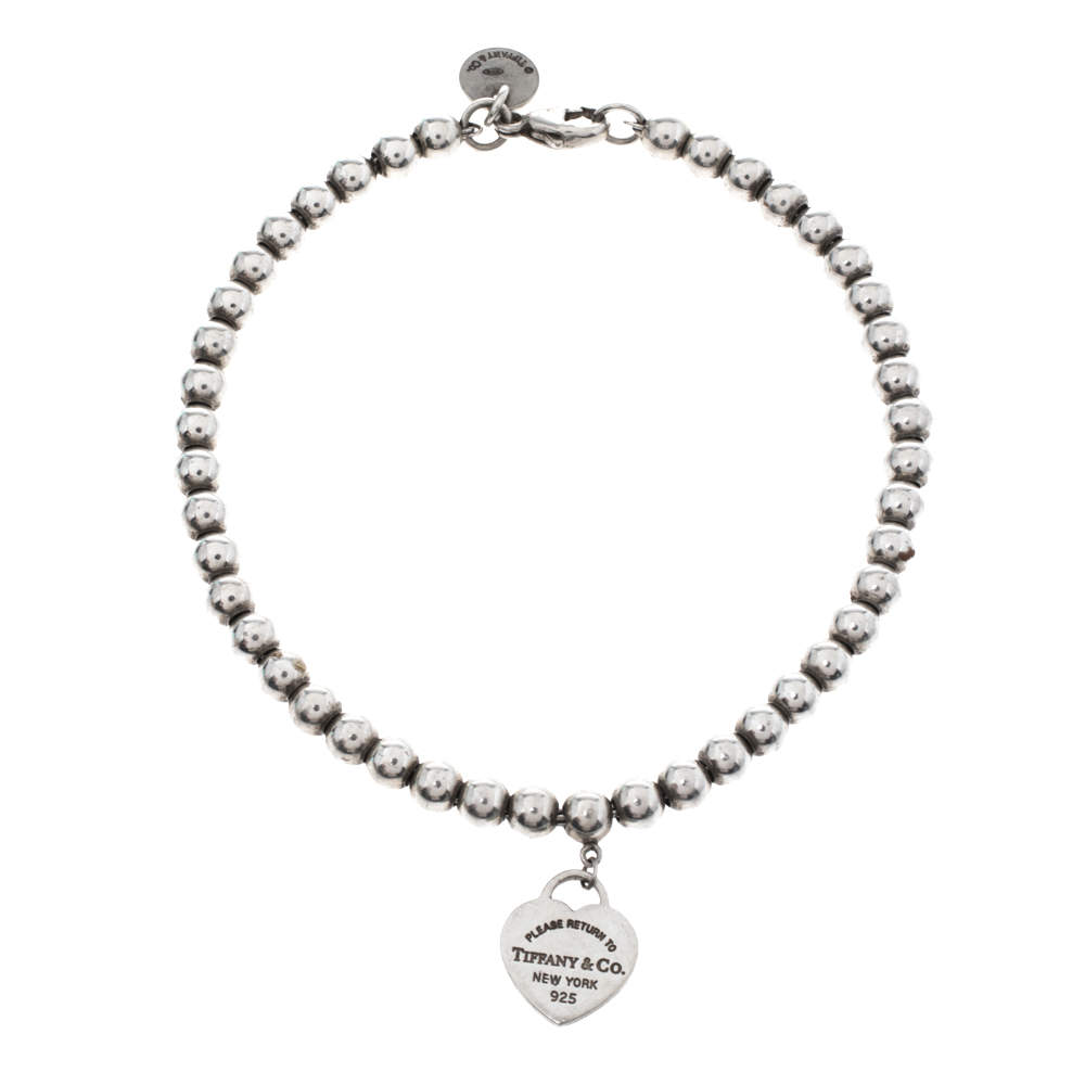 Pre Owned Tiffany & Co. Return to Tiffany Heart Tag Silver Beads Bracelet