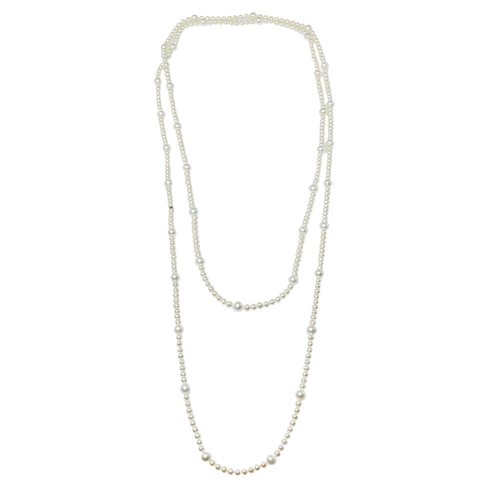 Pre Owned Tiffany & Co. Cream Pearl Sterling Silver Long Necklace