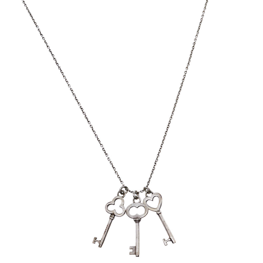Tiffany & Co. Sterling Silver Mini Triple Key Pendant Necklace