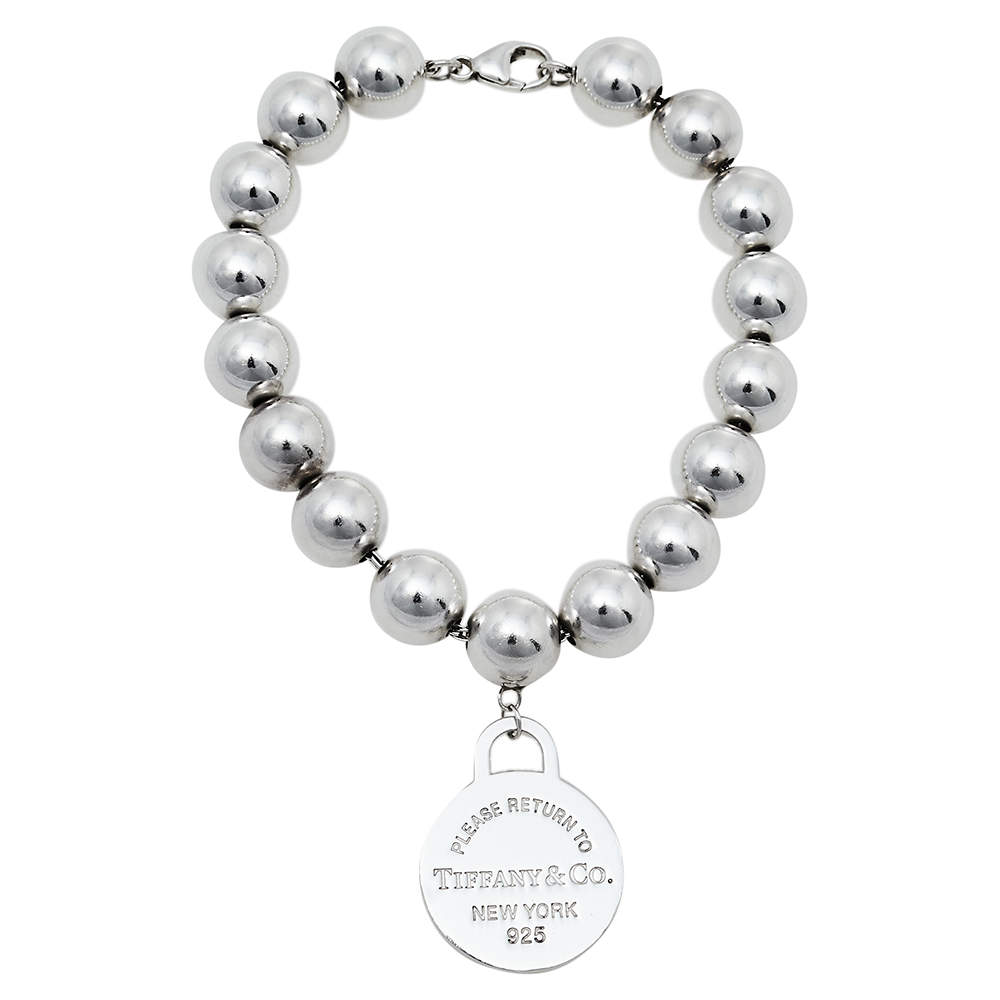 Pre Owned Tiffany & Co. Sterling Silver Return to Tiffany Round Tag Bead Bracelet