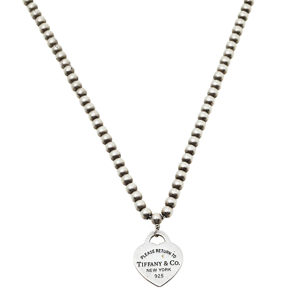 Pre Owned Tiffany & Co. Sterling Silver Return To Tiffany Heart Pendant Bead Necklace
