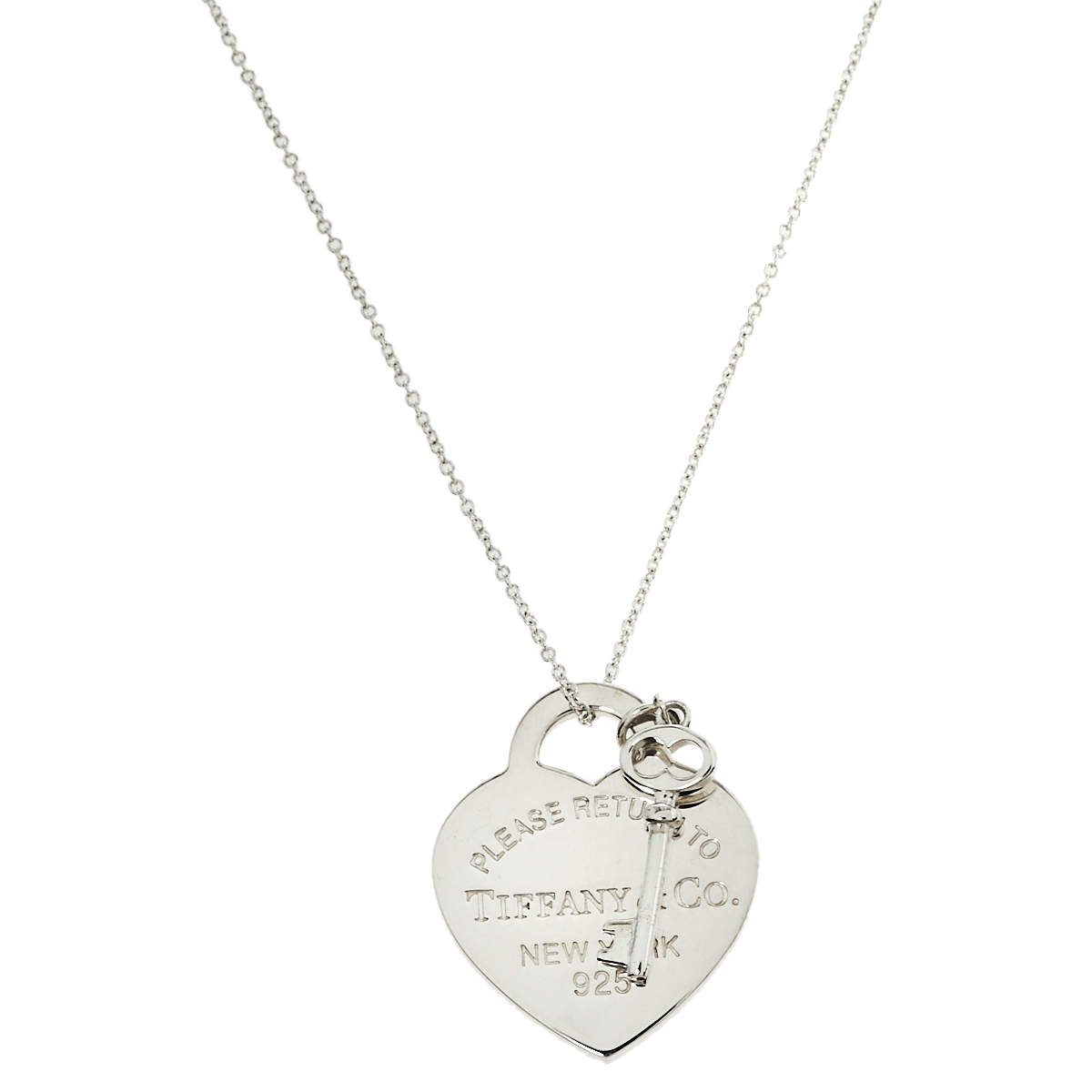 Tiffany & Co. Return To Tiffany Sterling Silver Medium Heart with Key Pendant Necklace 