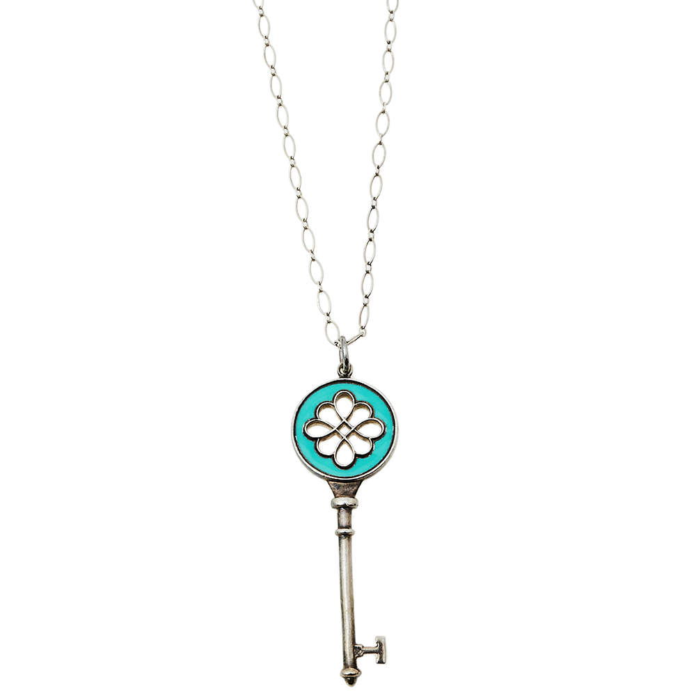 Pre Owned Tiffany & Co. Enamel Silver Knot Key Pendant Necklace