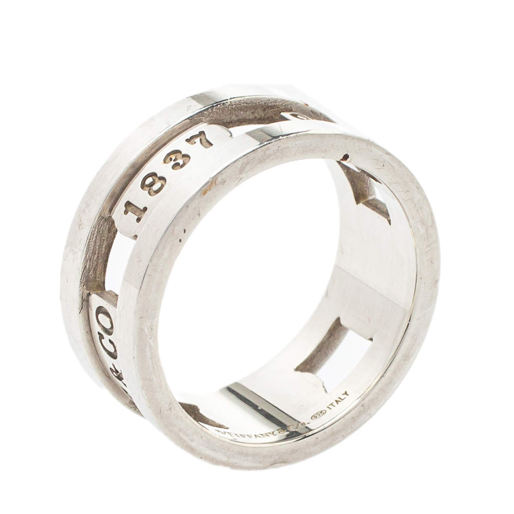 Pre Owned Tiffany & Co. Sterling Silver 1837 Wide Band Ring Size EU 59
