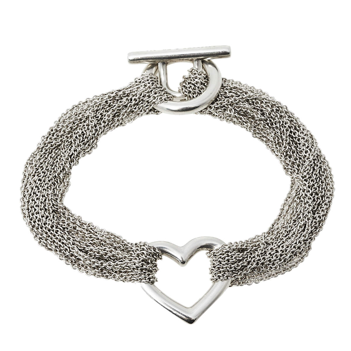 Pre Owned Tiffany & Co. Mesh Heart Sterling Silver Toggle Bracelet