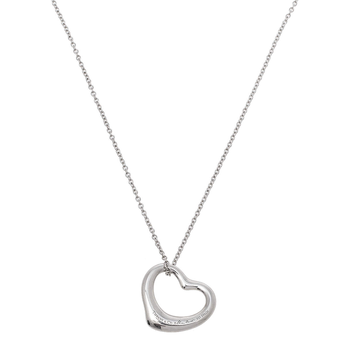 Pre Owned Tiffany & Co. Elsa Peretti Sterling Silver Open Heart Pendant Necklace