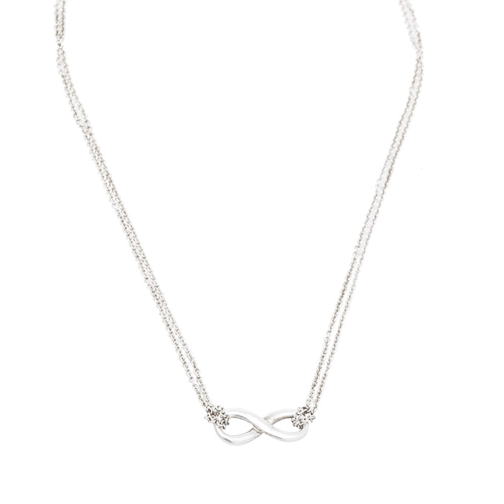 Pre Owned Tiffany & Co. Infinity Sterling Silver Double Strand Pendant Necklace