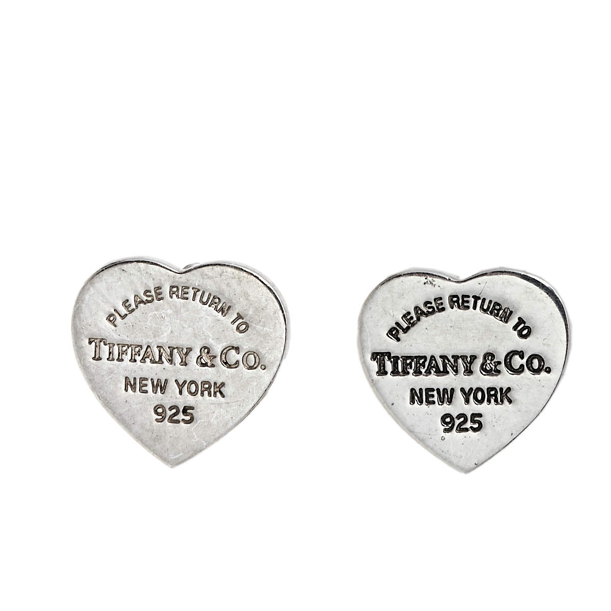 Pre Owned Tiffany & Co. Return To Tiffany Mini Heart Tag Silver Stud Earrings