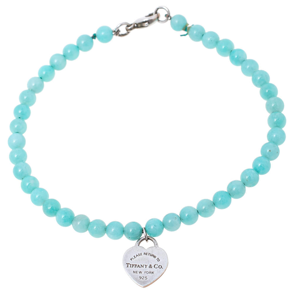Pre Owned Tiffany & Co. Return To Tiffany Sterling Silver Heart Tag Bead Bracelet