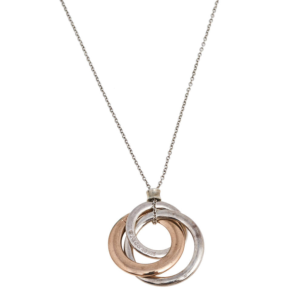 Pre Owned Tiffany & Co. Tiffany 1837 Interlocking Circles Rubedo and Silver Pendant Necklace
