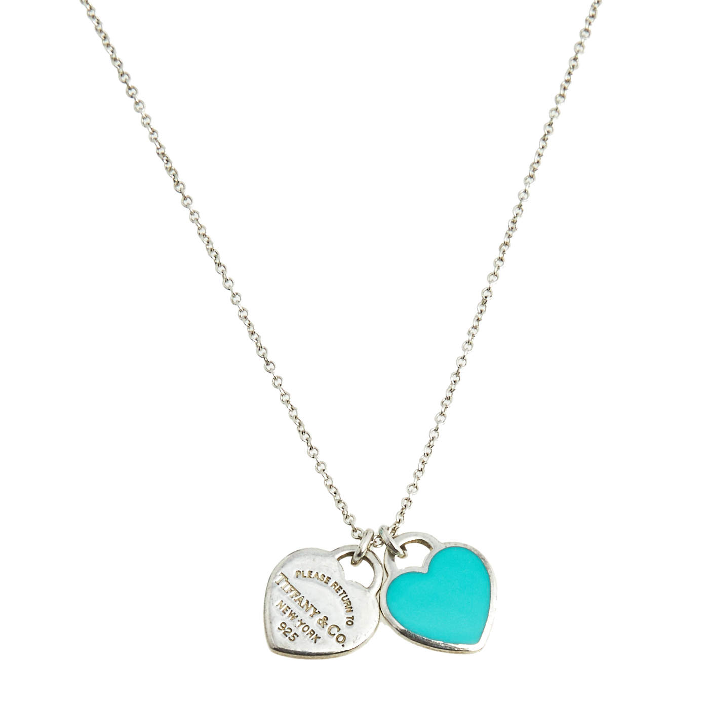 Pre Owned Tiffany & Co. Return To Tiffany Blue Double Heart Tag Pendant Necklace