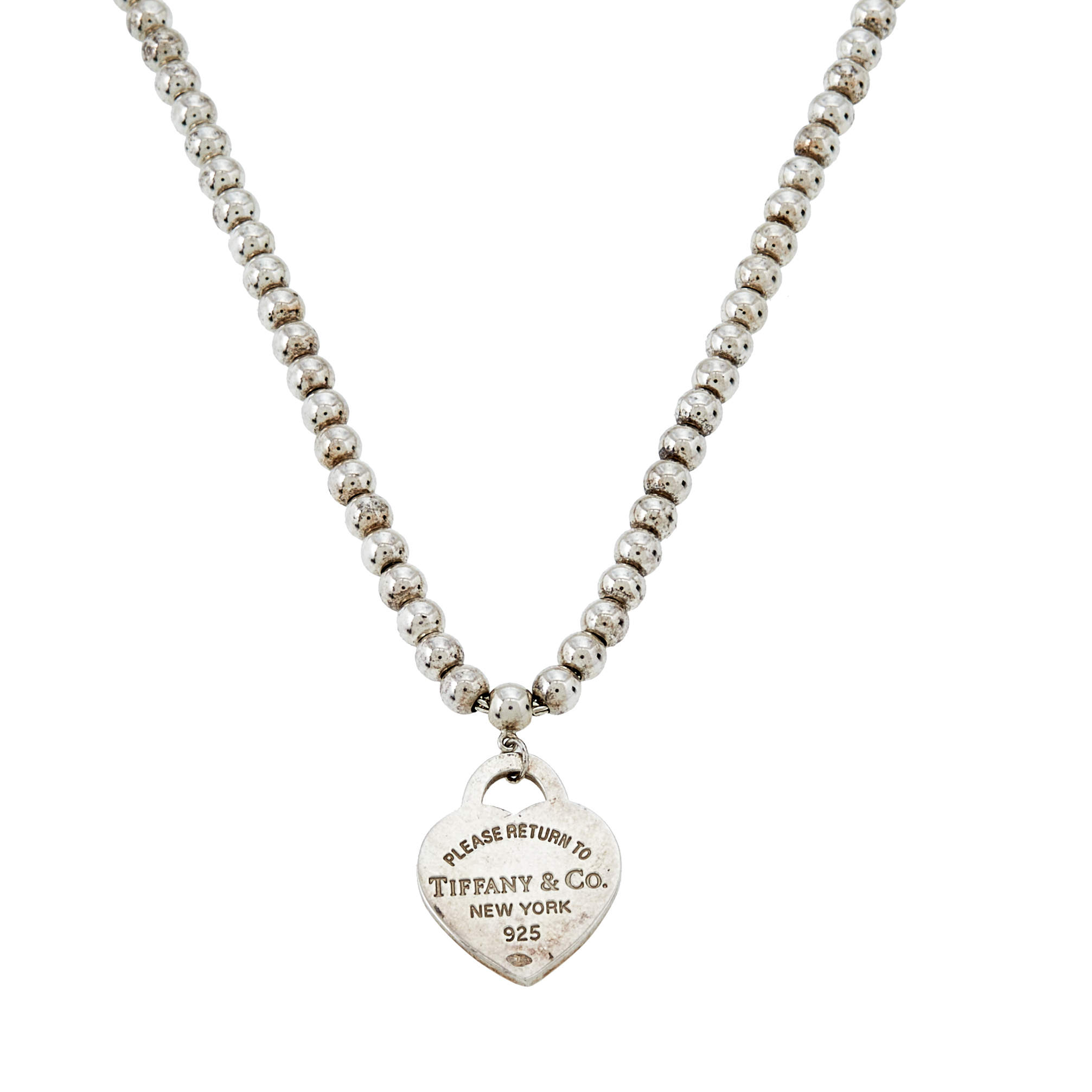 Pre Owned Tiffany & Co. Return To Tiffany Sterling Silver Heart Pendant Beaded Necklace