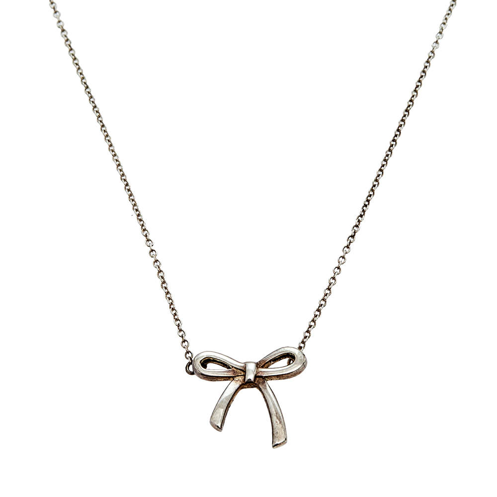 Pre Owned Tiffany & Co. Sterling Silver Bow Pendant Necklace