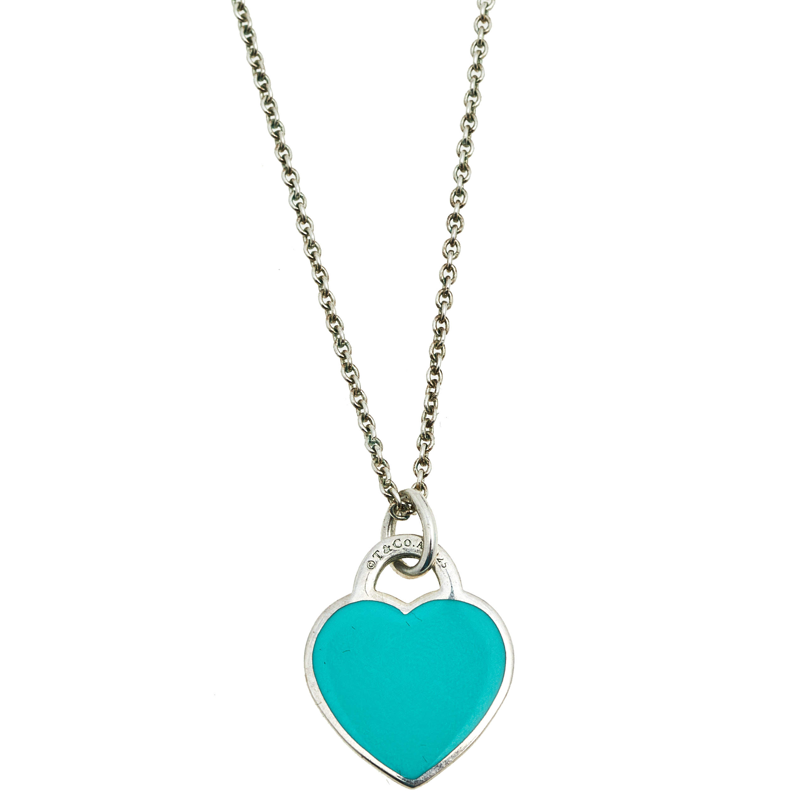 Pre Owned Tiffany & Co. Return To Tiffany Blue Enamel Silver Pendant Necklace.