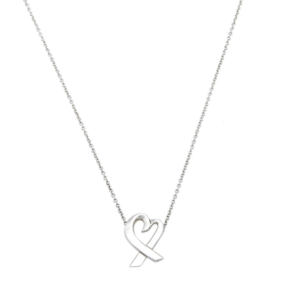 Pre Owned Tiffany & Co. Paloma Picasso Heart Pendant Silver Chain Necklace