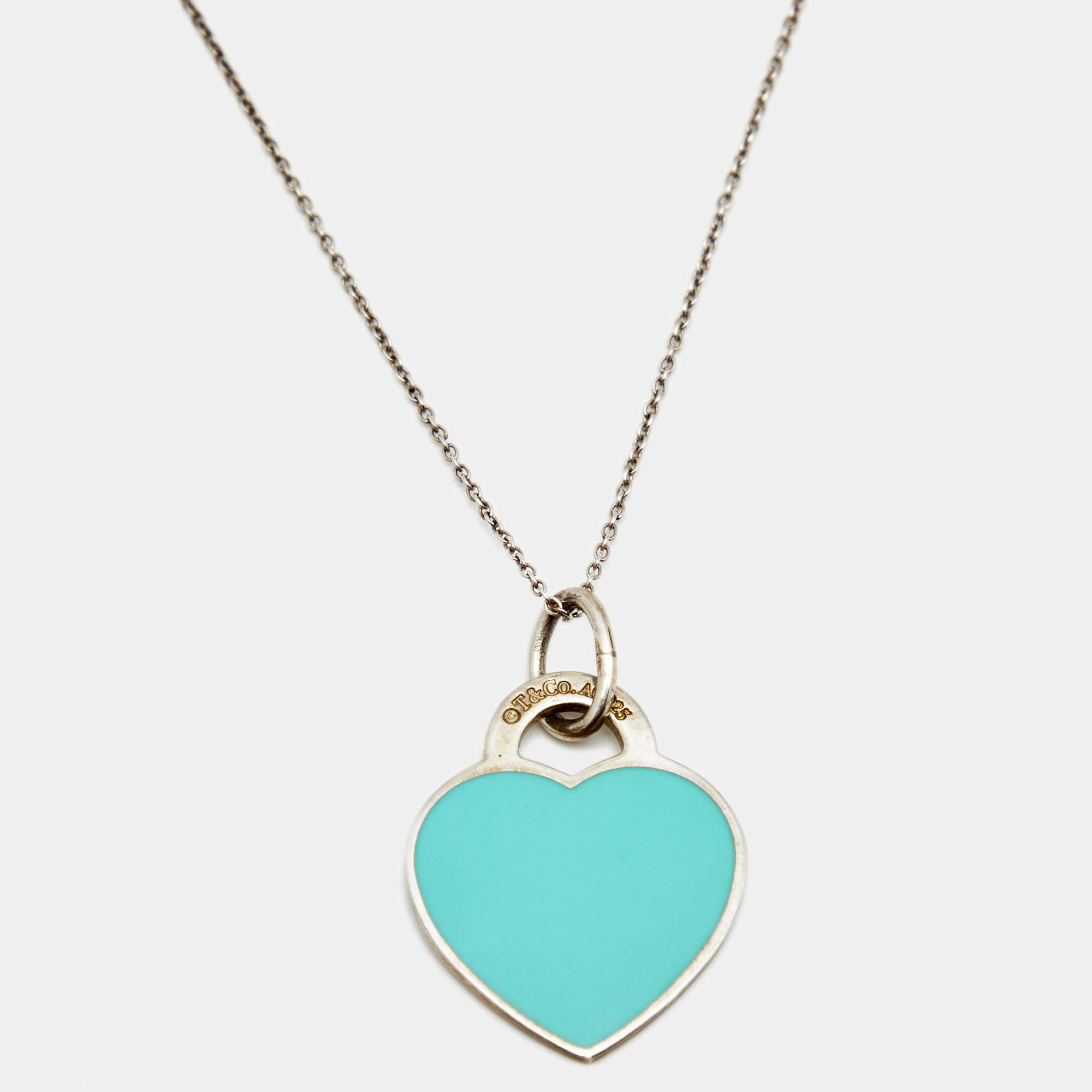 Pre Owned Tiffany & Co. Return To Tiffany Heart Tag Enamel Sterling Silver Pendant Necklace