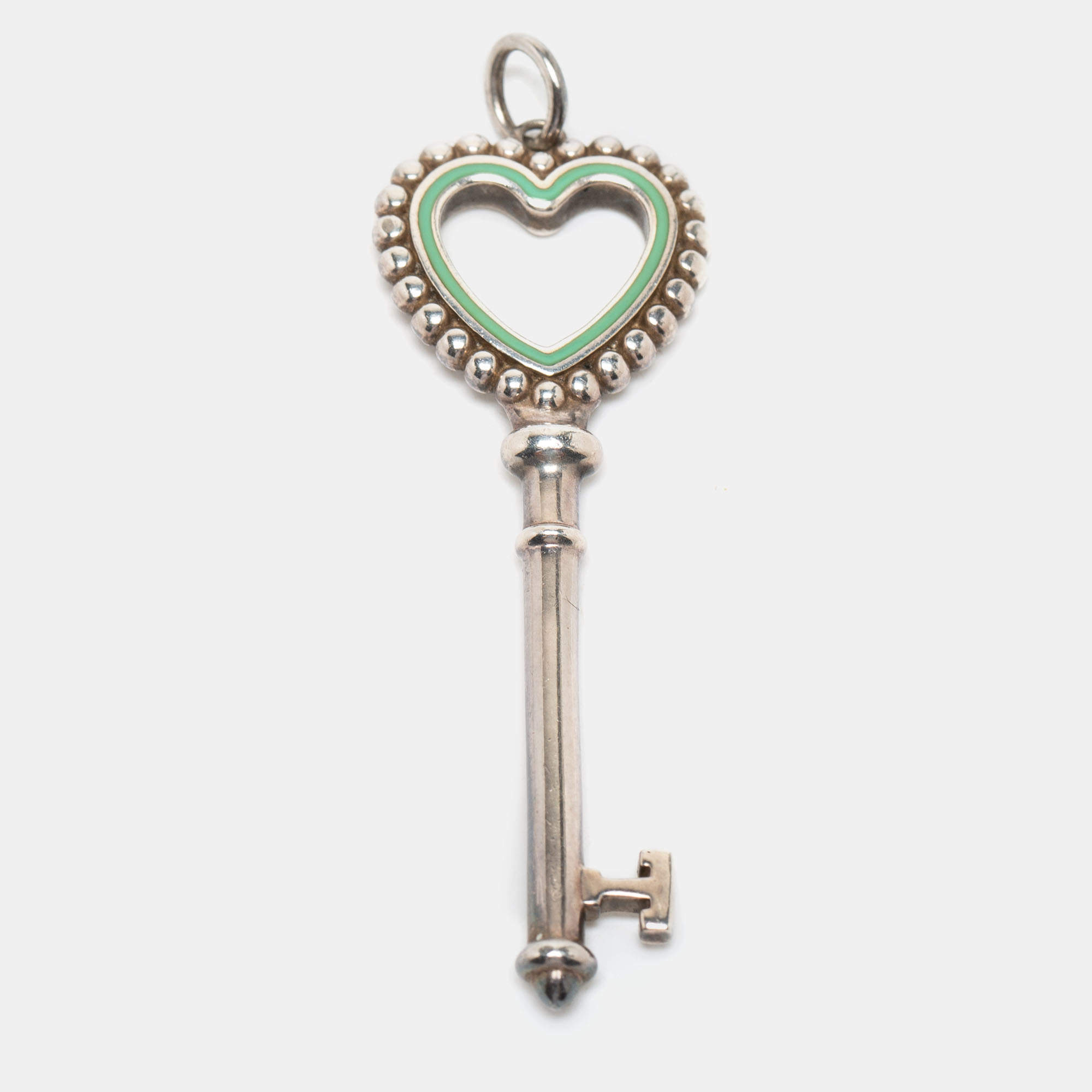 Pre Owned Tiffany & Co. Heart Key Enamel Sterling Silver Pendant
