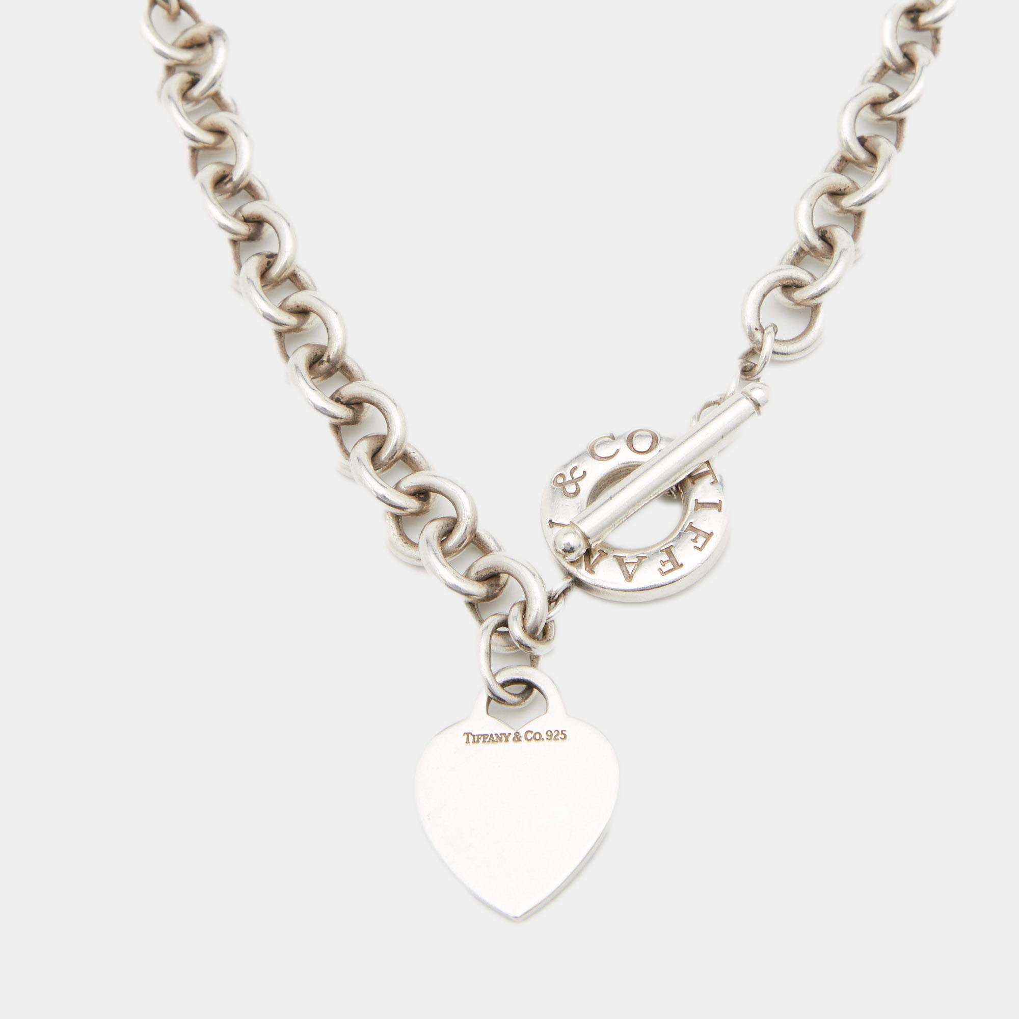 Pre Owned Tiffany & Co. Sterling Silver Heart Tag Charm Toggle Necklace