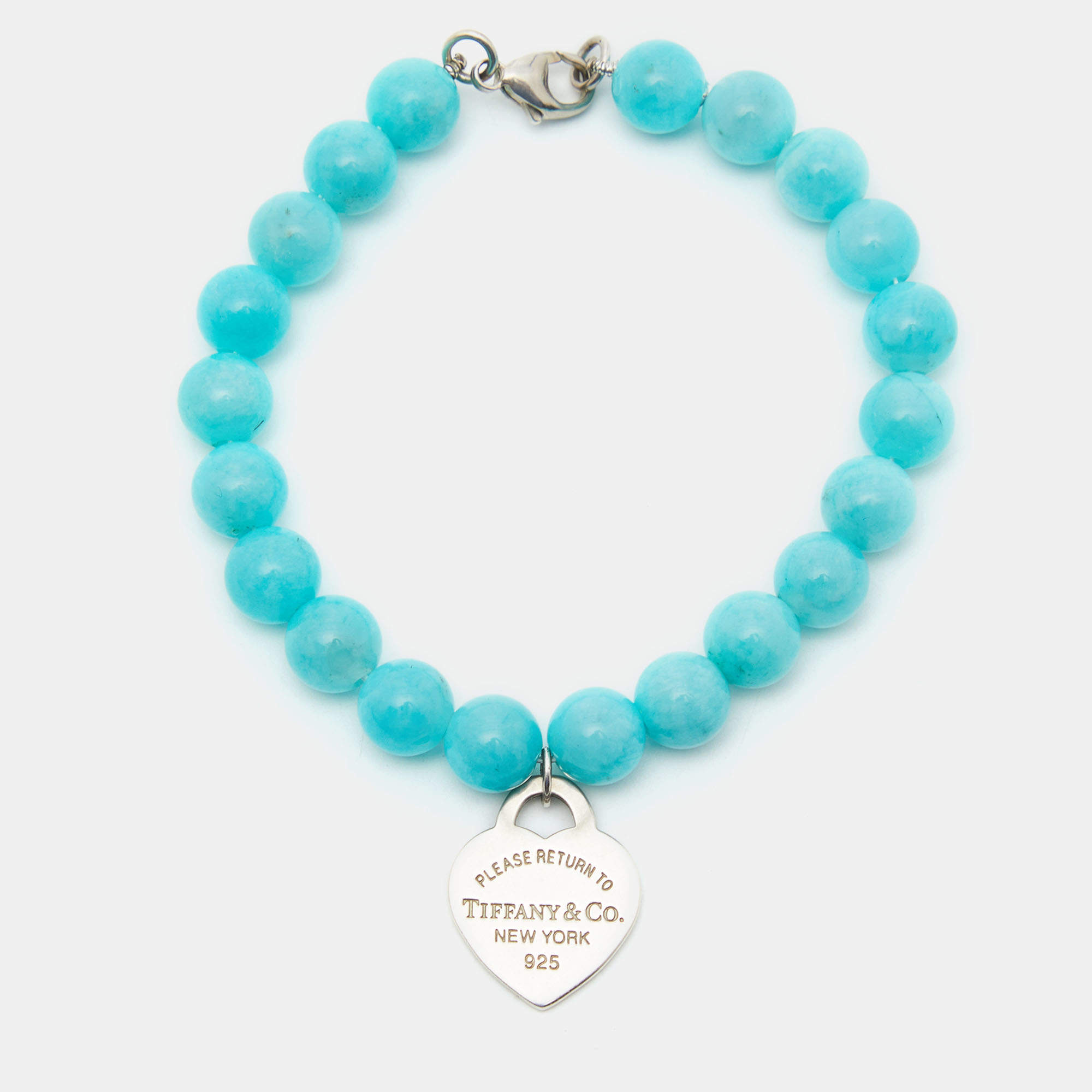 مملوكة مسبقًا Tiffany & Co. Return To Tiffany Love Heart Tag Amazonite Sterling Silver Charm Bracelet