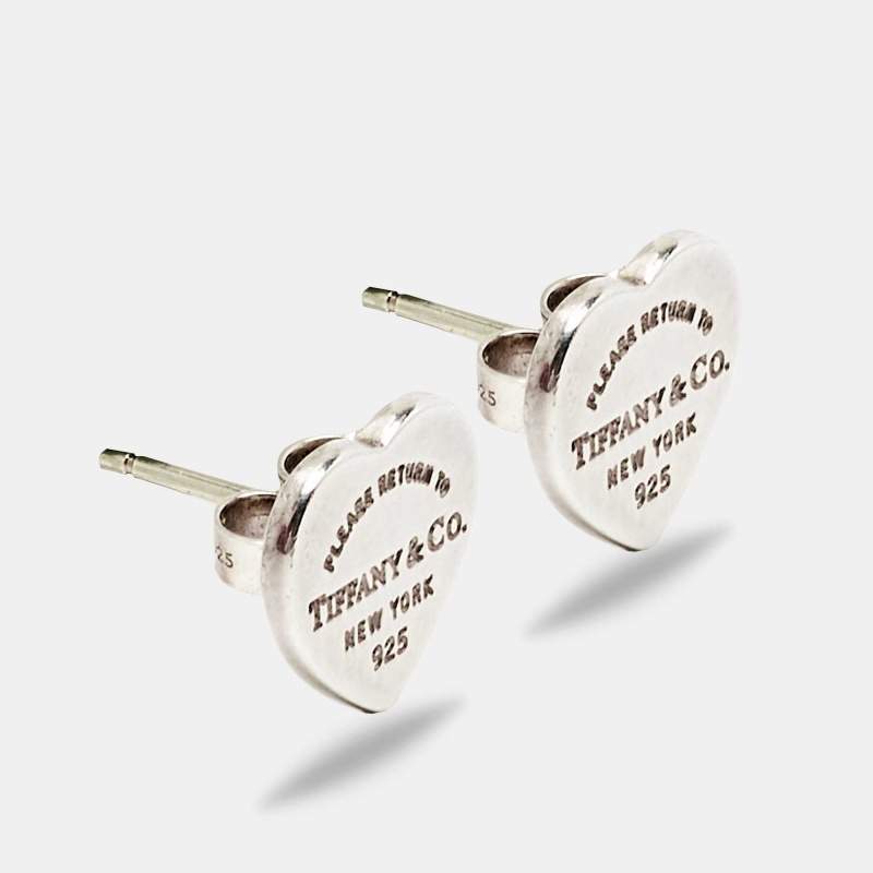 Pre Owned Tiffany & Co. Return To Tiffany Mini Heart Tag Silver Stud Earrings