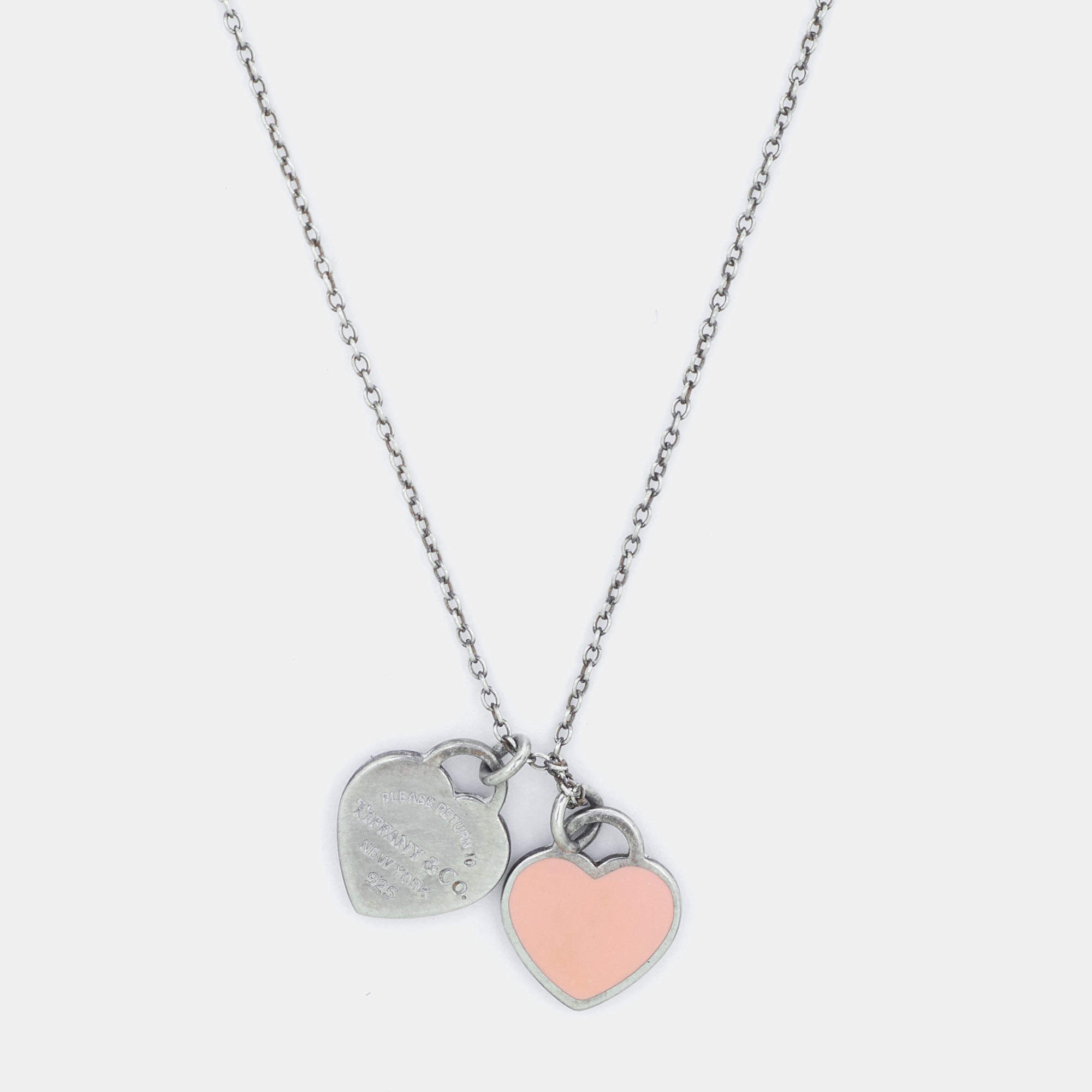 Tiffany & Co. Return To Tiffany Double Heart Tag Enamel Silver Pendant Necklace