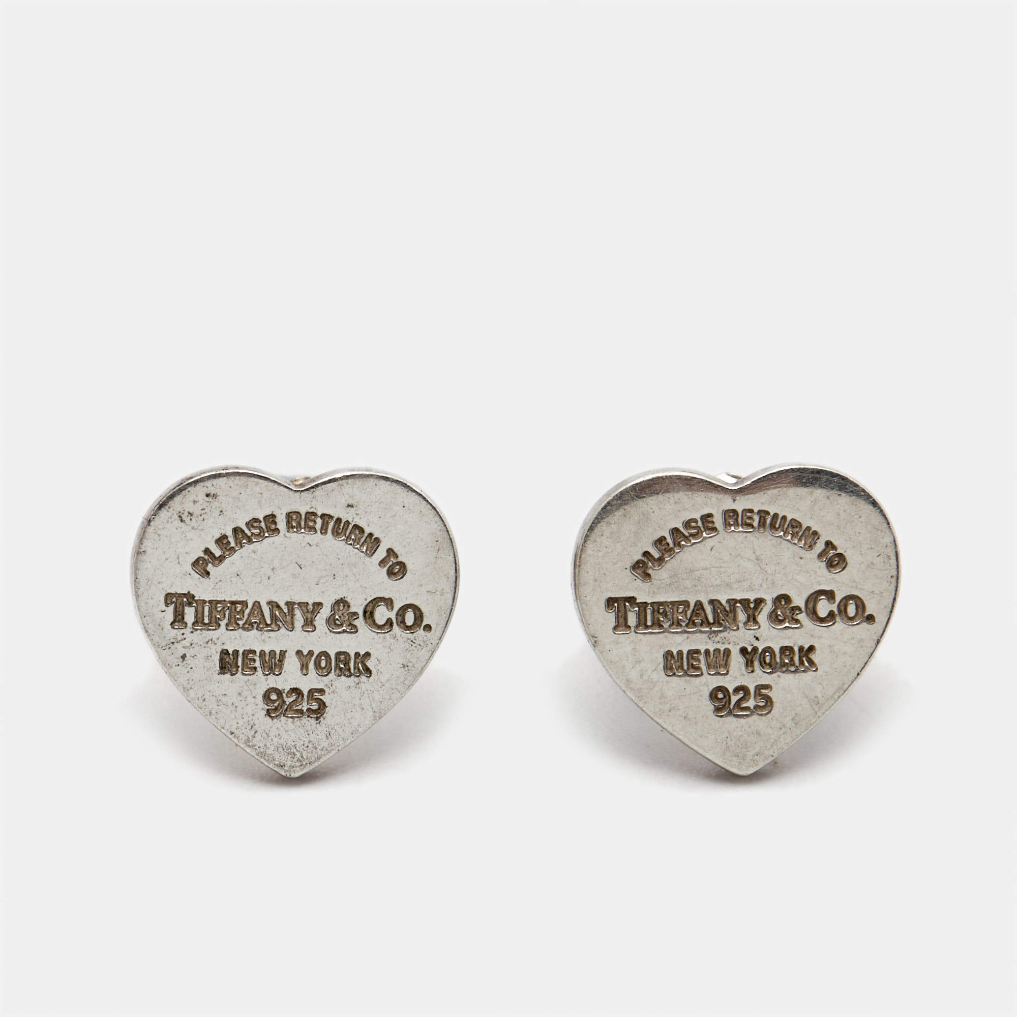 Pre Owned Tiffany & Co. Return To Tiffany Mini Heart Tag Sterling Silver Stud Earrings