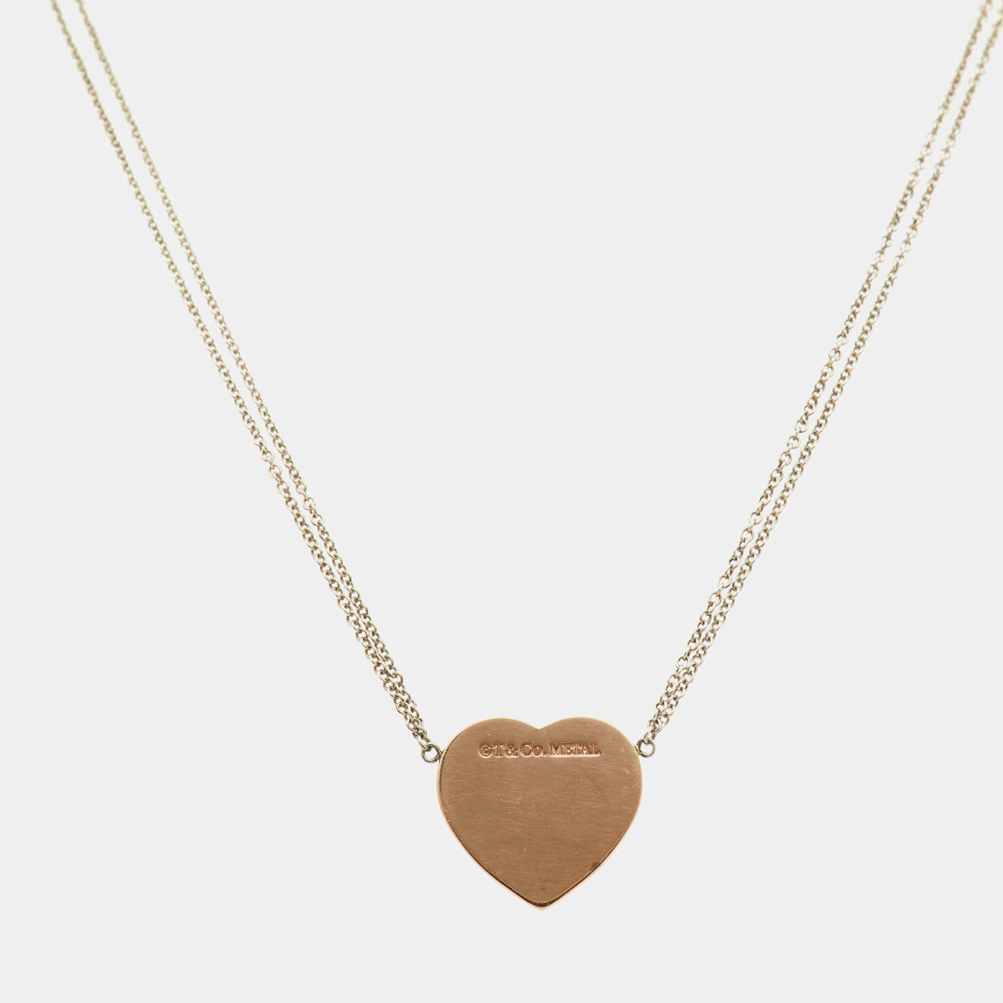 Tiffany & Co. Return to Tiffany Rubedo Heart Tag Silver Double Chain Necklace