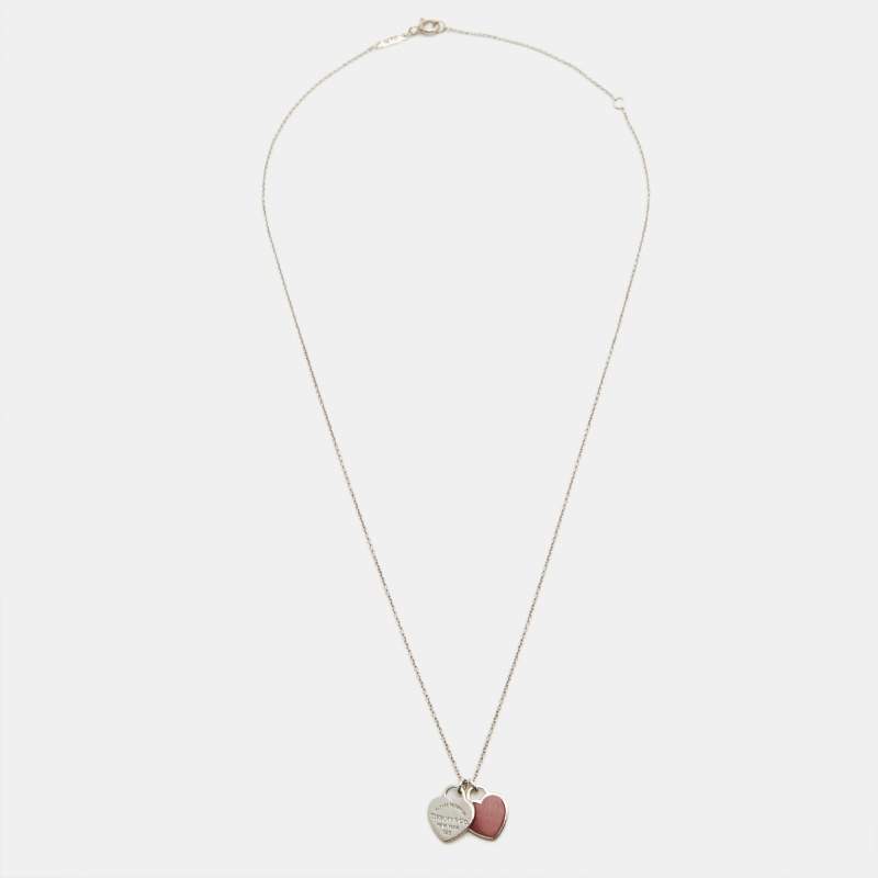 Tiffany & Co. Return to Tiffany Enamel Double Heart Sterling Silver Necklace