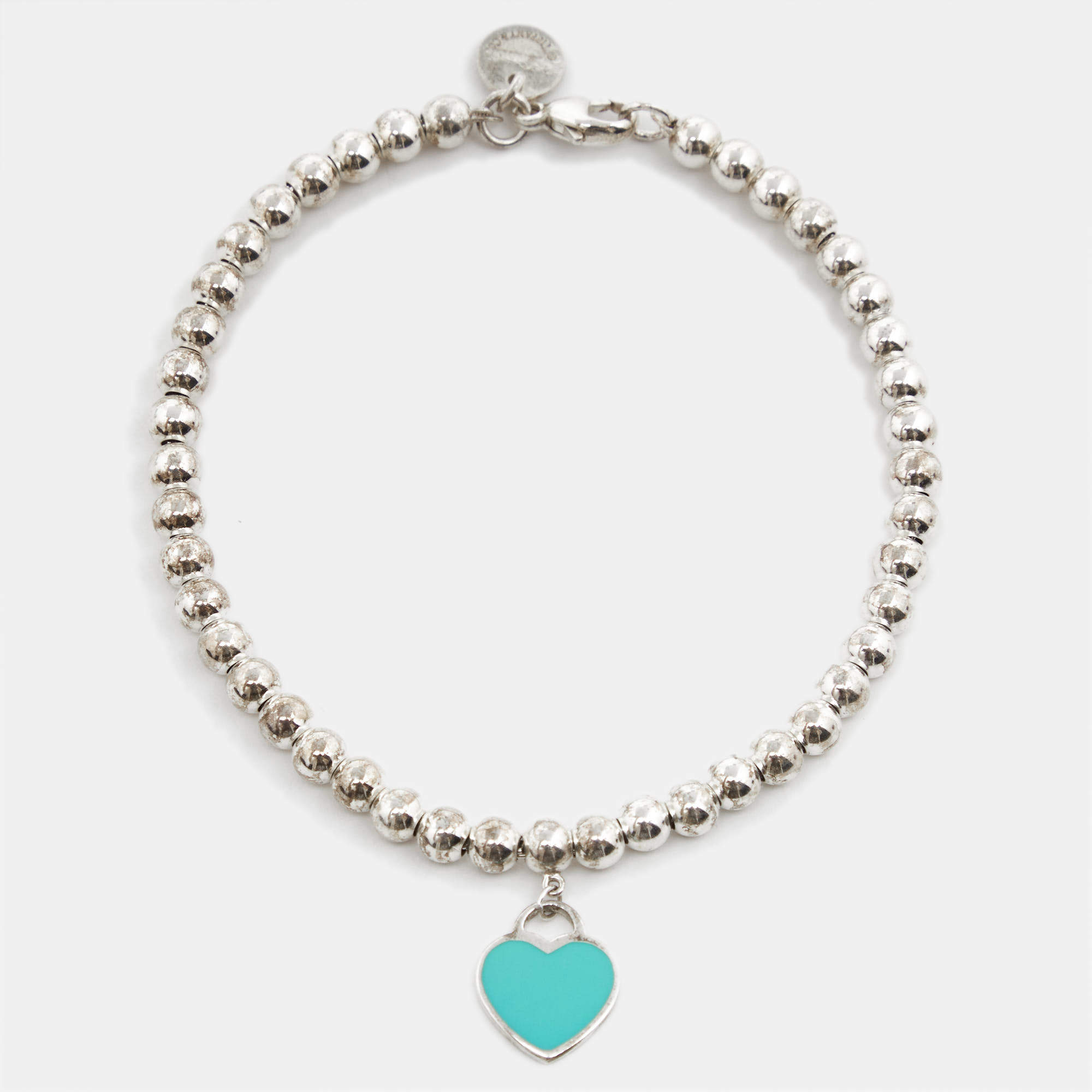 Tiffany & Co. Return to Tiffany Enamel Heart Tag Sterling Silver Beaded Bracelet
