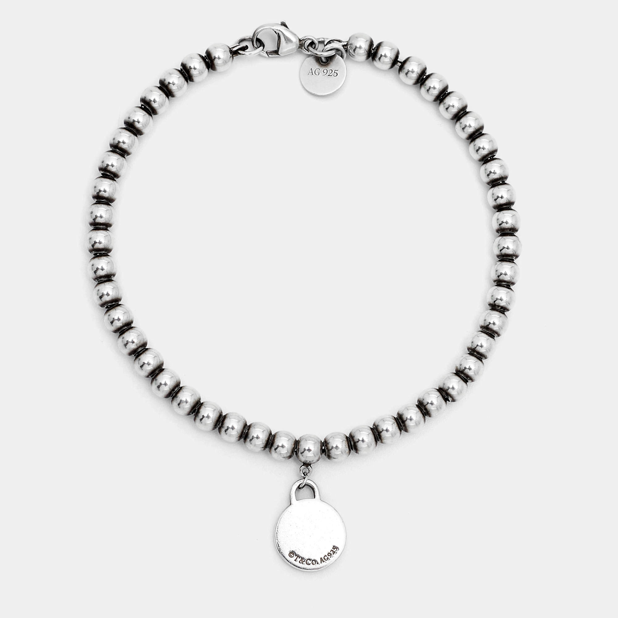 Pre Owned Tiffany & Co. Return To Tiffany Circle Tag Sterling Silver Beaded Bracelet