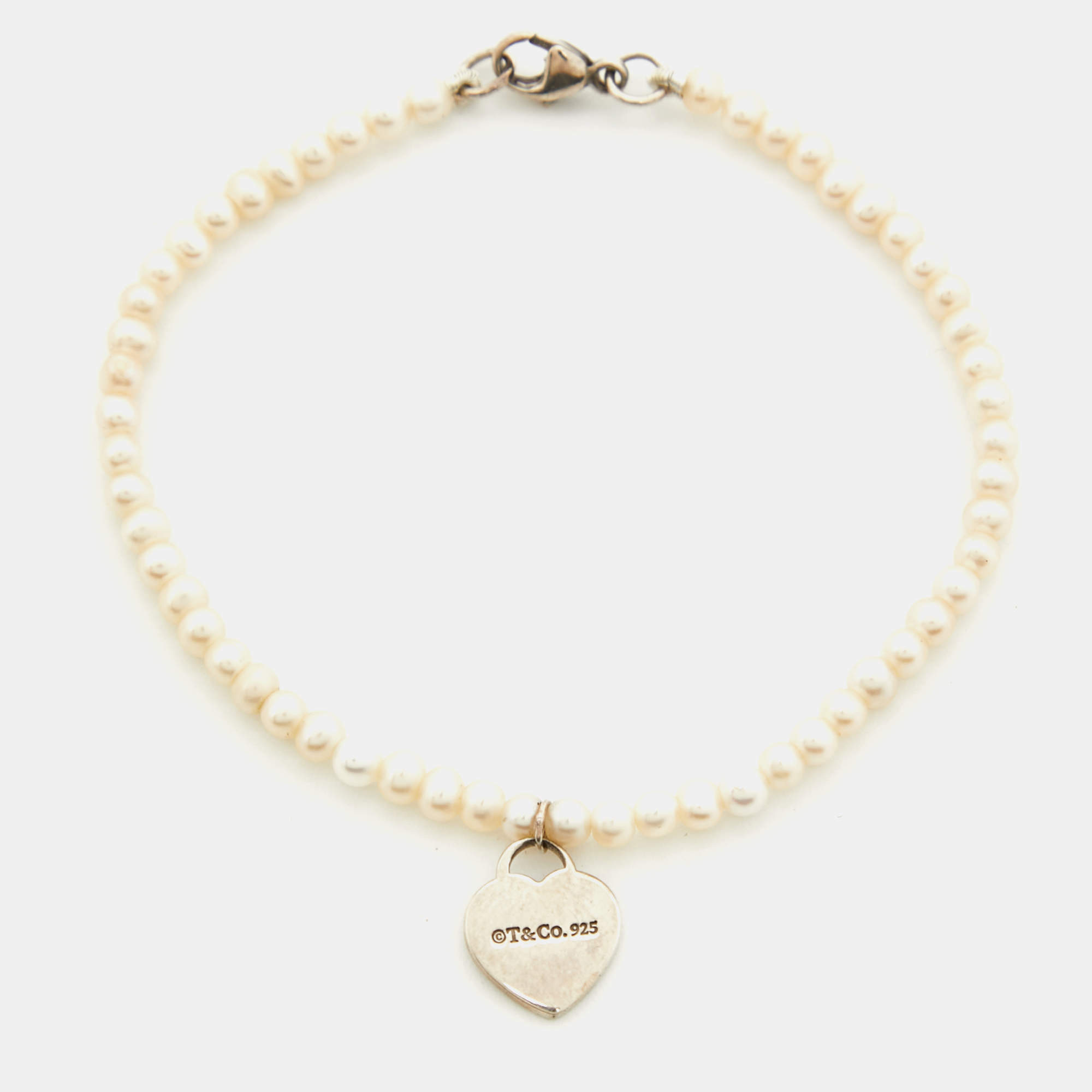 Tiffany & Co. Return To Tiffany Cultured Pearl Sterling Silver Heart Tag Bracelet