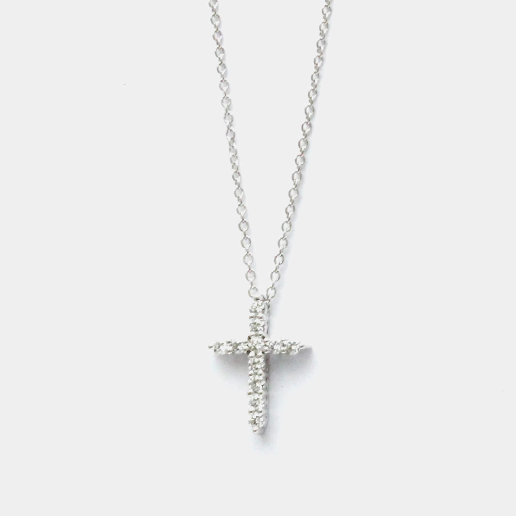 Pre Owned Tiffany & Co. Platinum and Diamond Cross Pendant Necklace