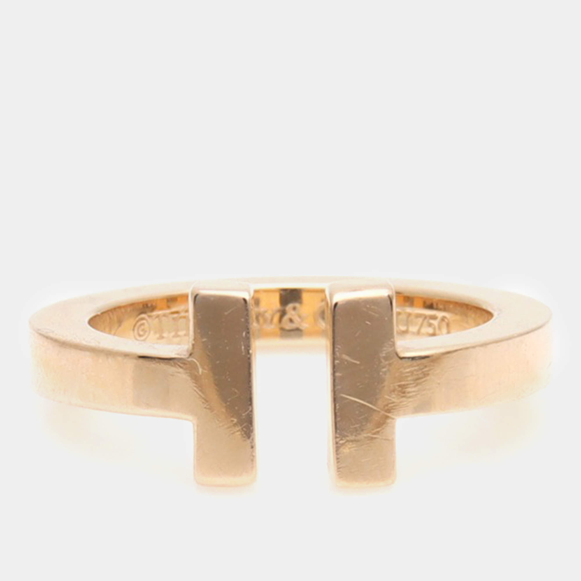 Pre Owned Tiffany & Co. 18K Rose Gold T Square Ring EU 49